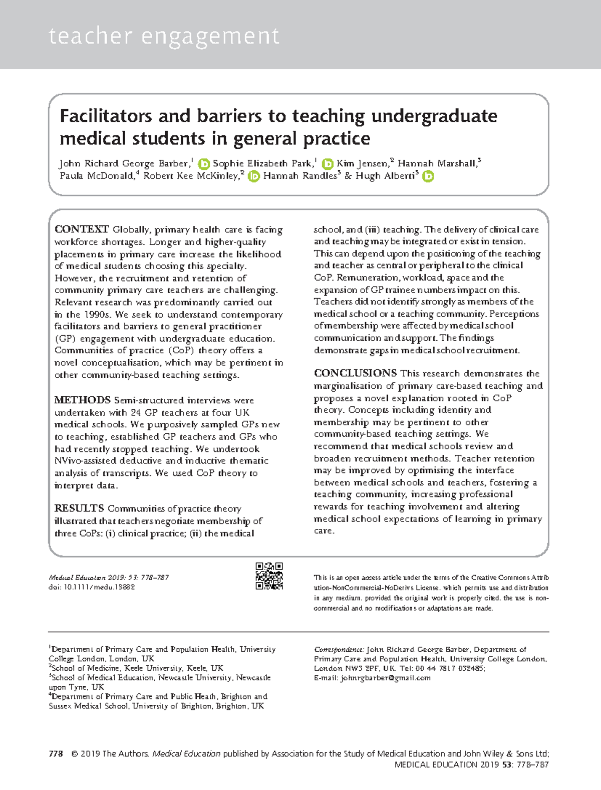 Facilitators and barriers to teaching undergraduate medical students in ...