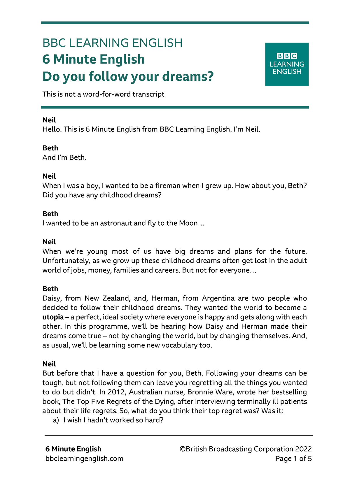 bbc learning english essay