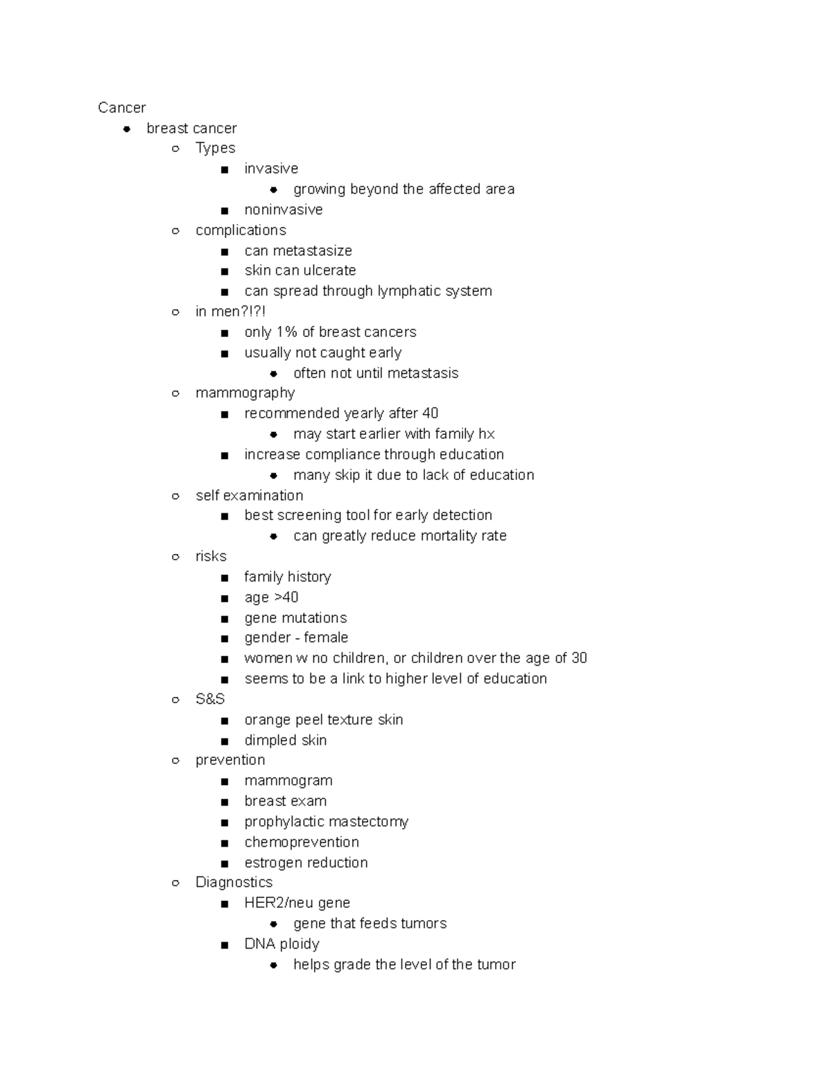 Copy of Copy of 11-20 notes - Cancer of the no-no bits - Cancer breast ...