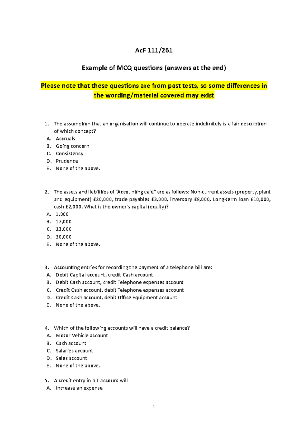 Ac F111 261 Example of MCQ questions - AcF 111/ Example of MCQ ...