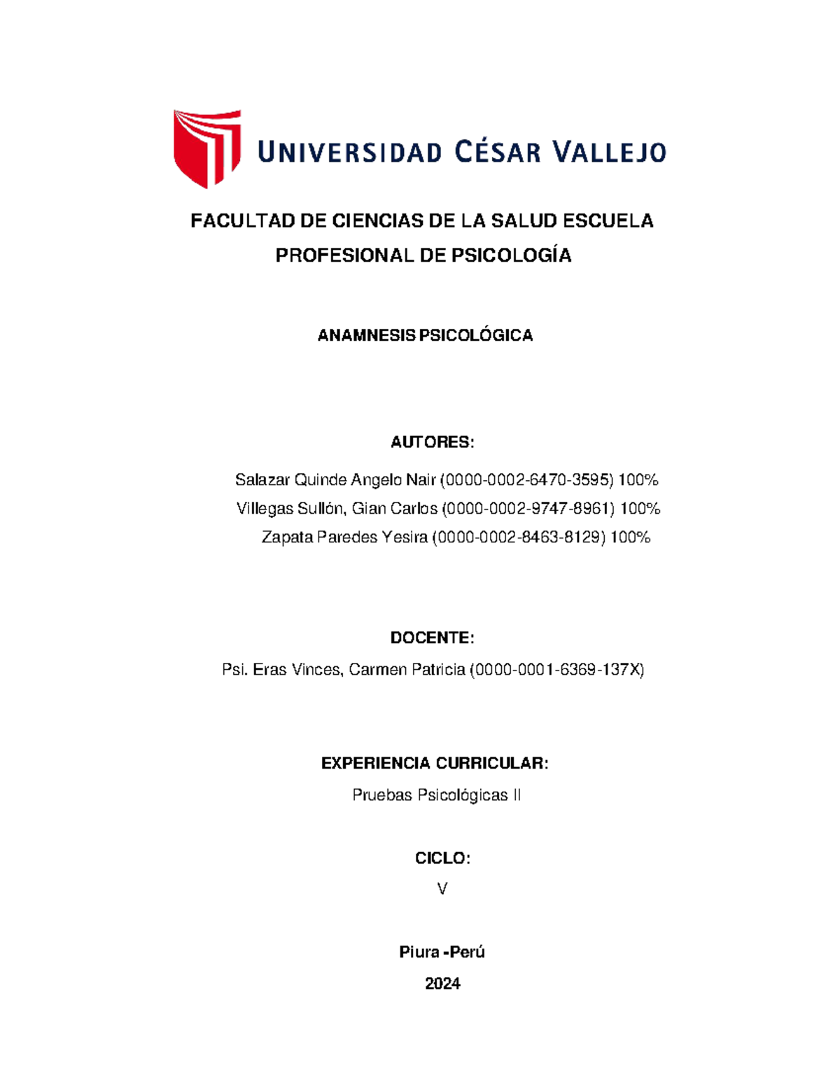 Anamnesis Pruebas 2 Terminad - FACULTAD DE CIENCIAS DE LA SALUD ESCUELA ...