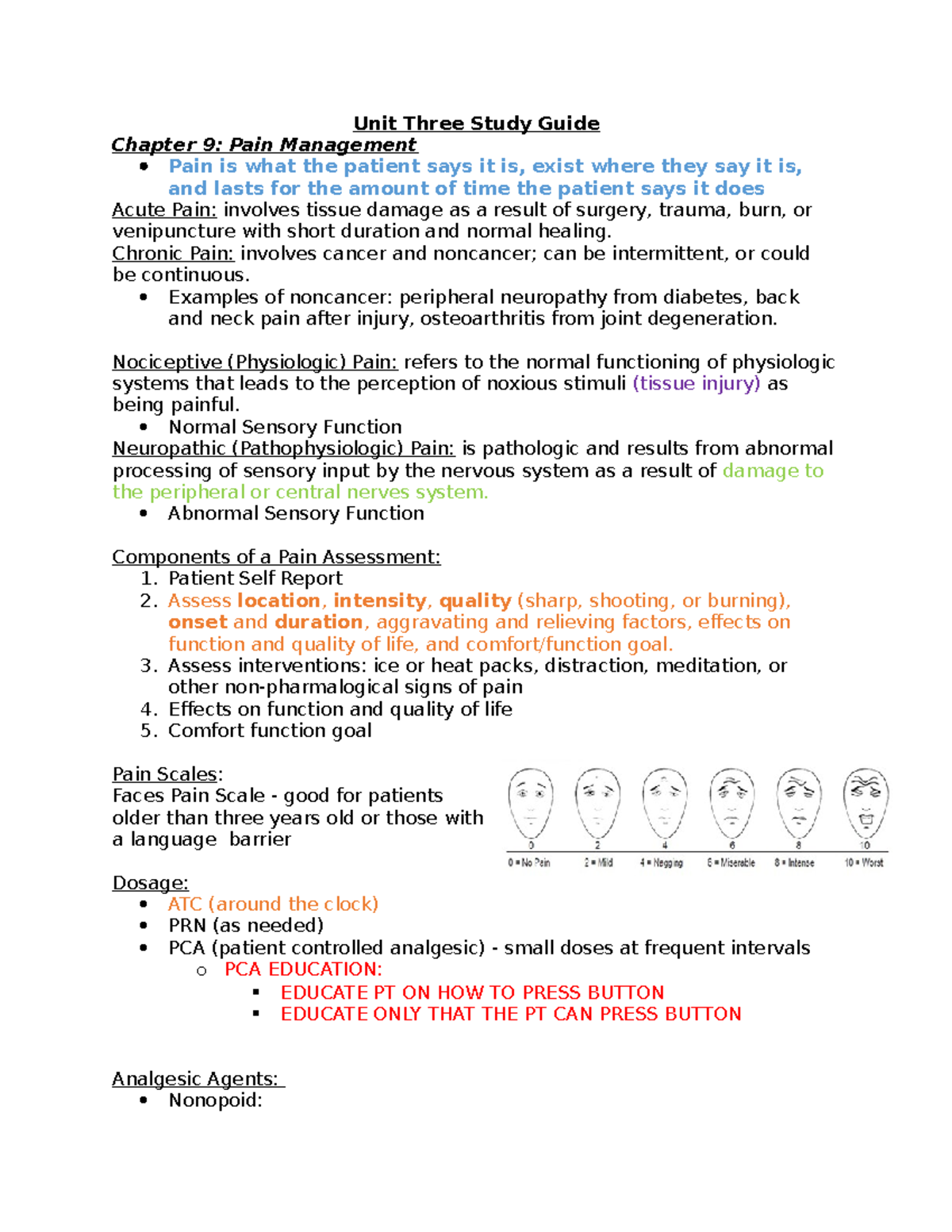 Unit 3 Study Guide - MSI - Unit Three Study Guide Chapter 9: Pain ...