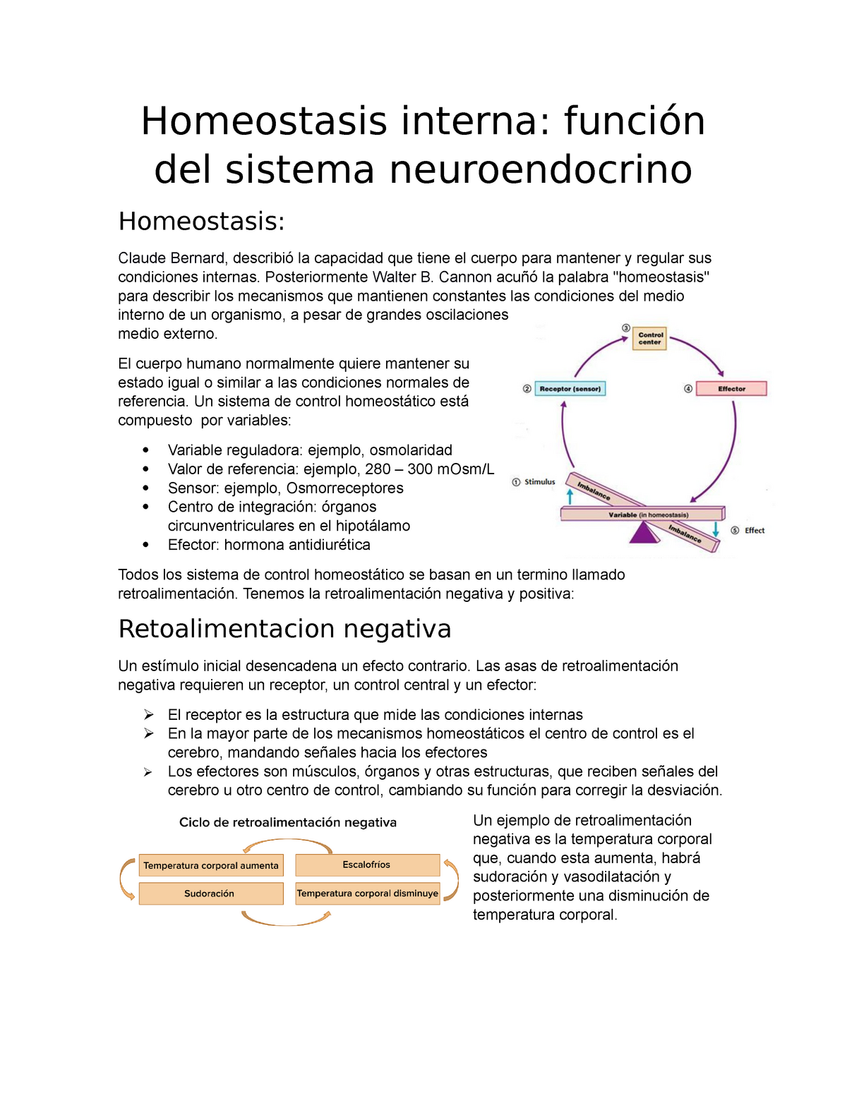 Resumen Homeostasis Homeostasis Interna Función Del Sistema Neuroendocrino Homeostasis 8560