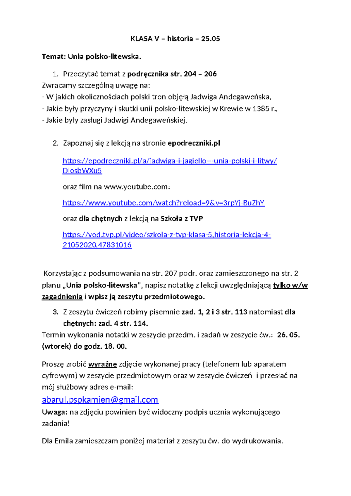 Historiaklasa-v2505-1590395104 - KLASA V – historia – 25. Temat: Unia