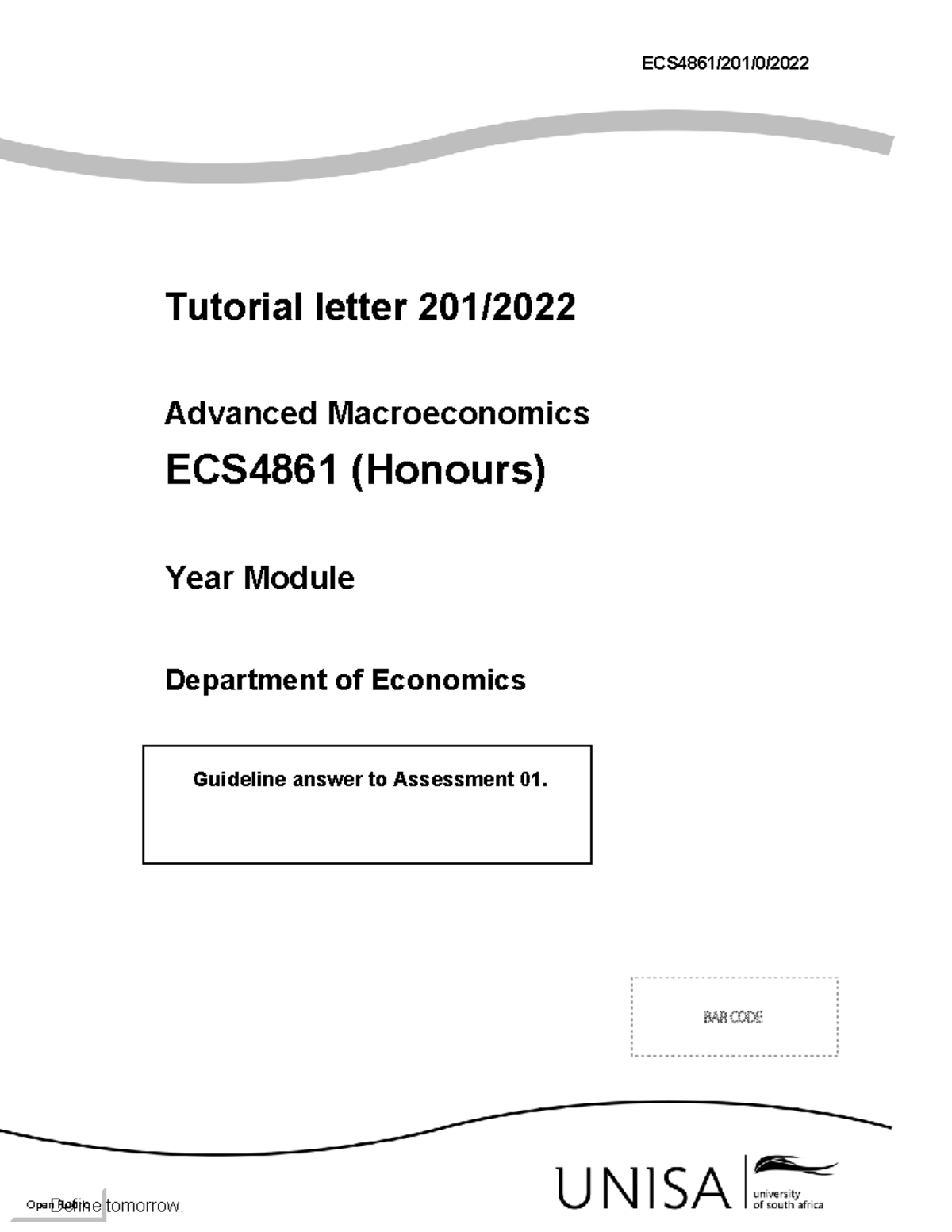 TL201 - GUIDELINE ANSWERS TO THE ASSIGNMENT 03 ESSAY QUESTIONS Advanced ...