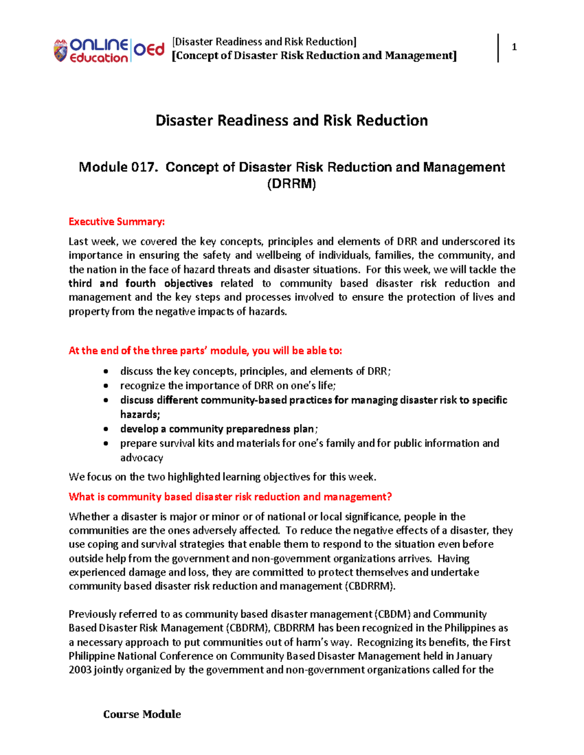 Week 017-Module Concept of Disaster Risk Reduction and Management ...