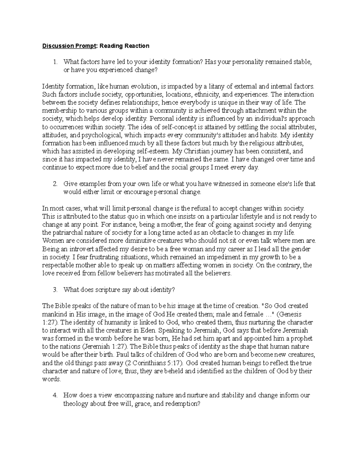 Discussion Reading Reaction Discussion Prompt Reading Reaction What