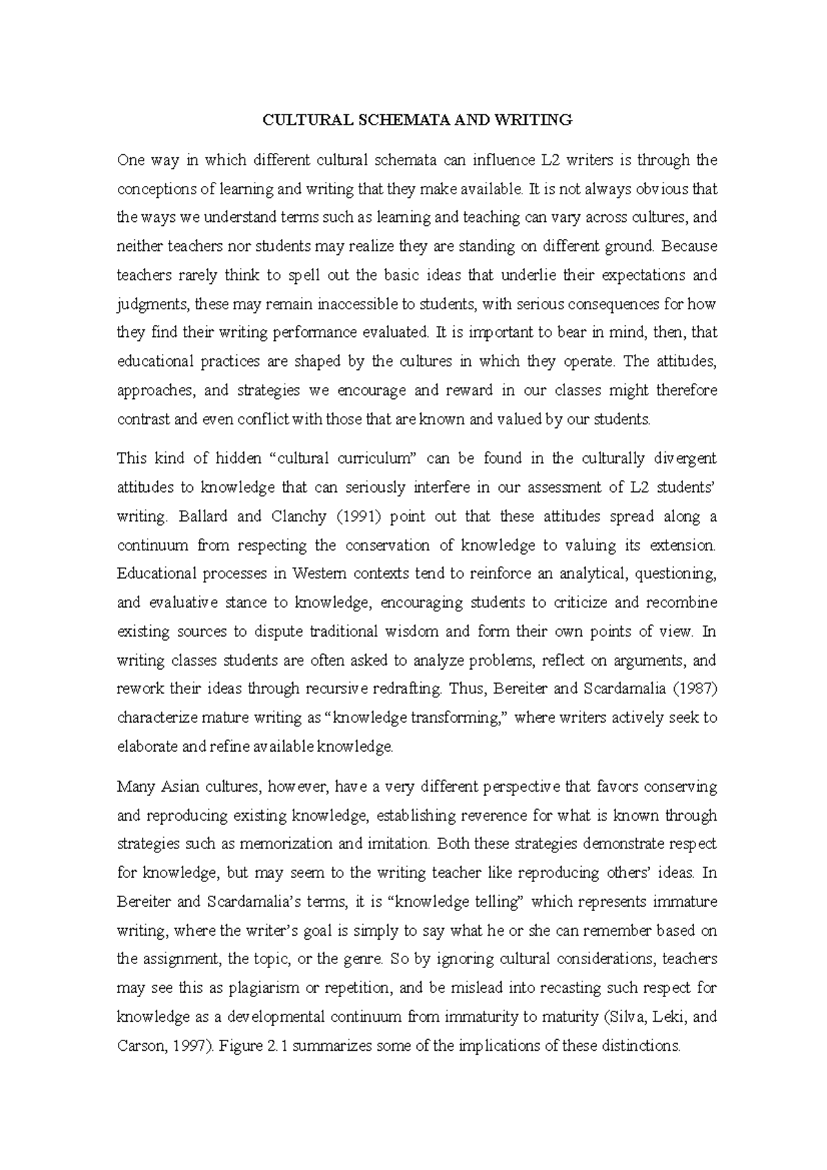Cultural Schemata AND Writing - CULTURAL SCHEMATA AND WRITING One way ...