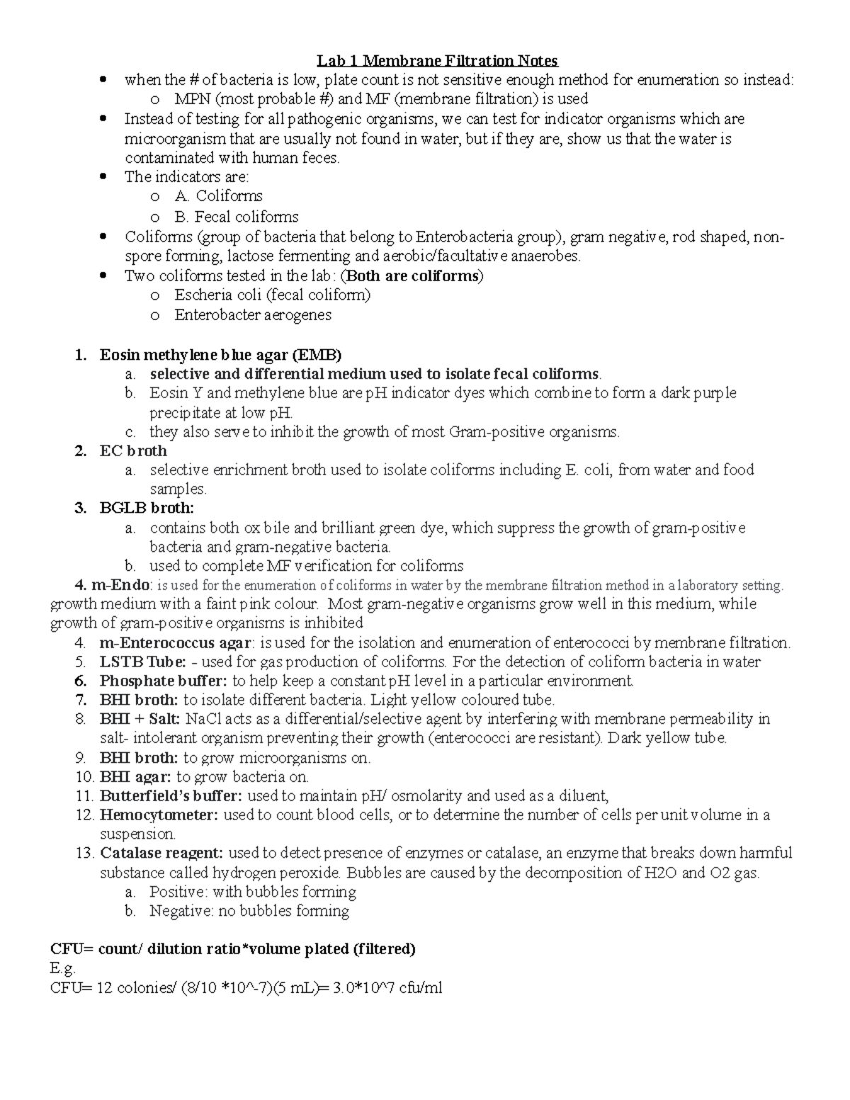 Membrane filtration quiz 1 Lab 1 Membrane Filtration Notes when the