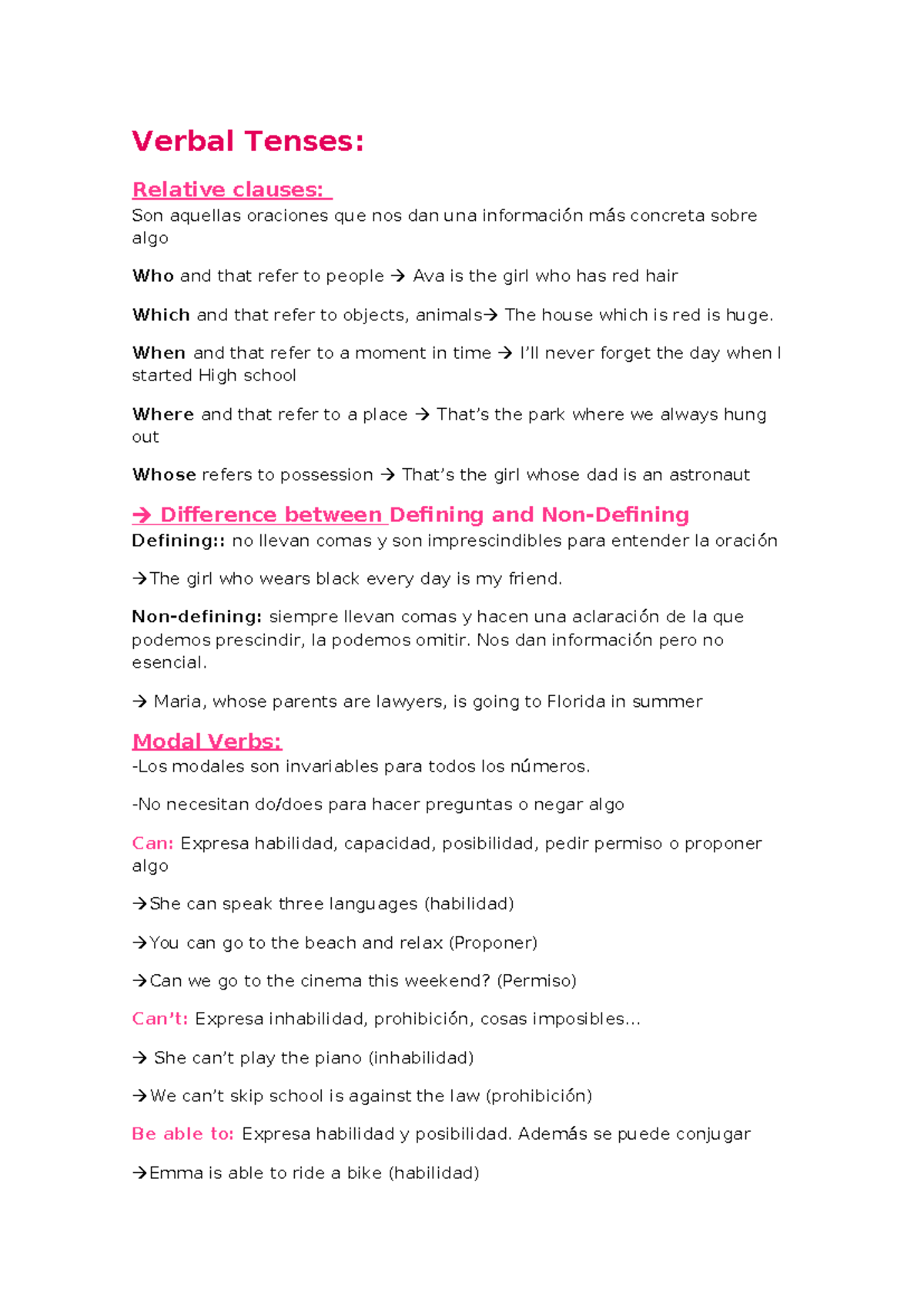 Verbal Tenses - Verbal Tenses: Relative clauses: Son aquellas oraciones ...