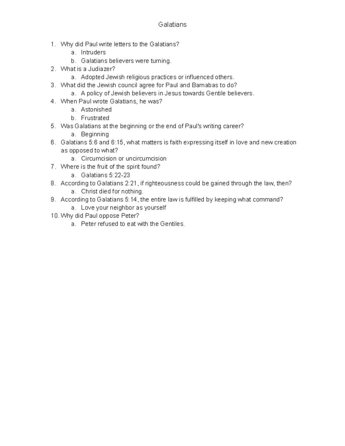 Galatians - These are the answers to questions you may be asked on ...