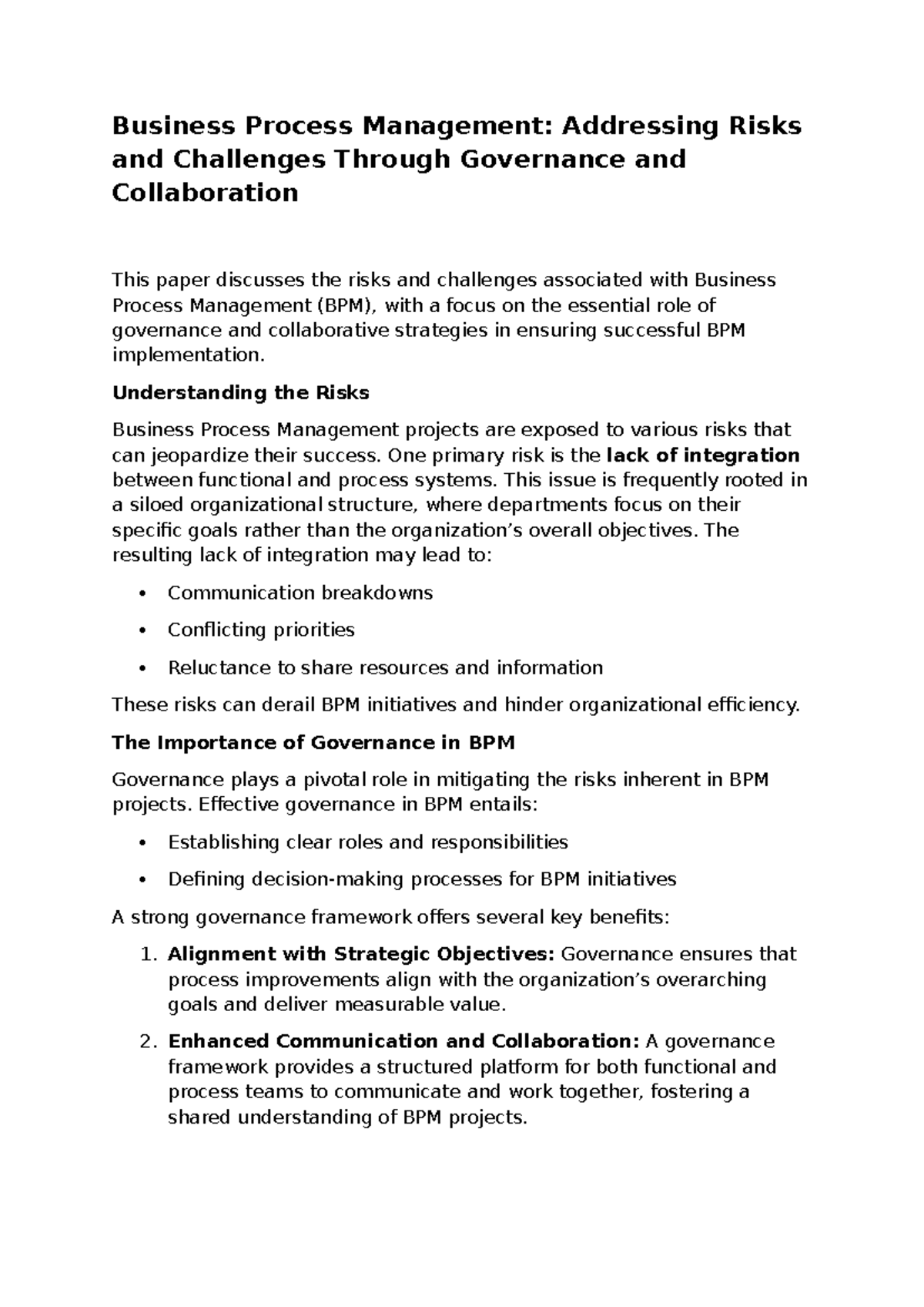 Business Process Management - Understanding the Risks Business Process ...