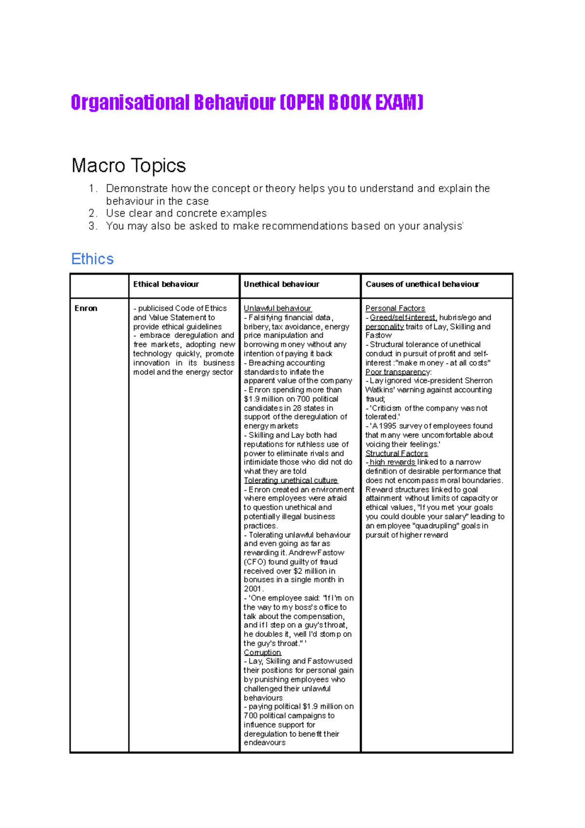 Organisational Behaviour Full Case Study Notes - Organisational ...