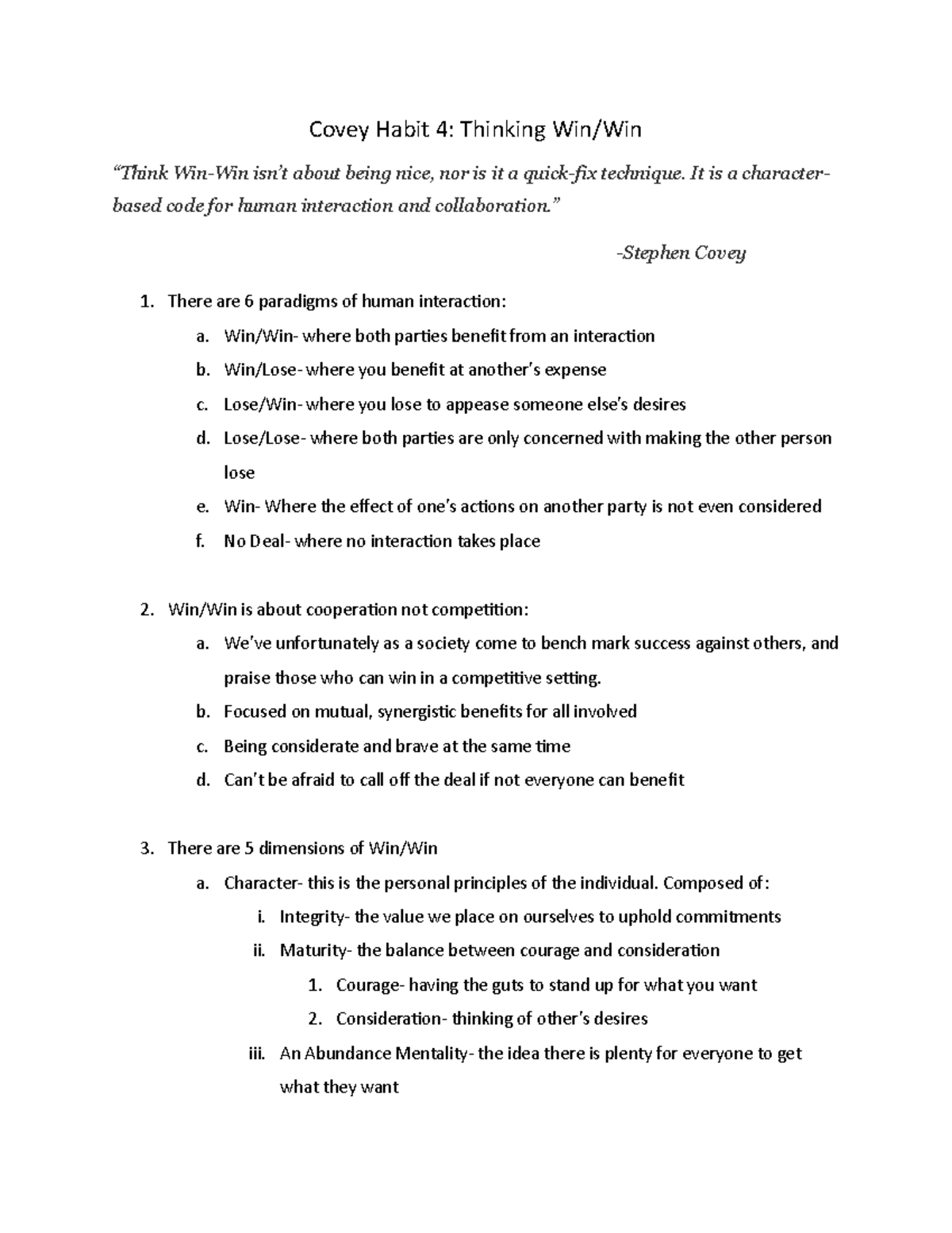 Covey Habit 4 - Summary The 7 Habits of Highly Effective People - Covey ...