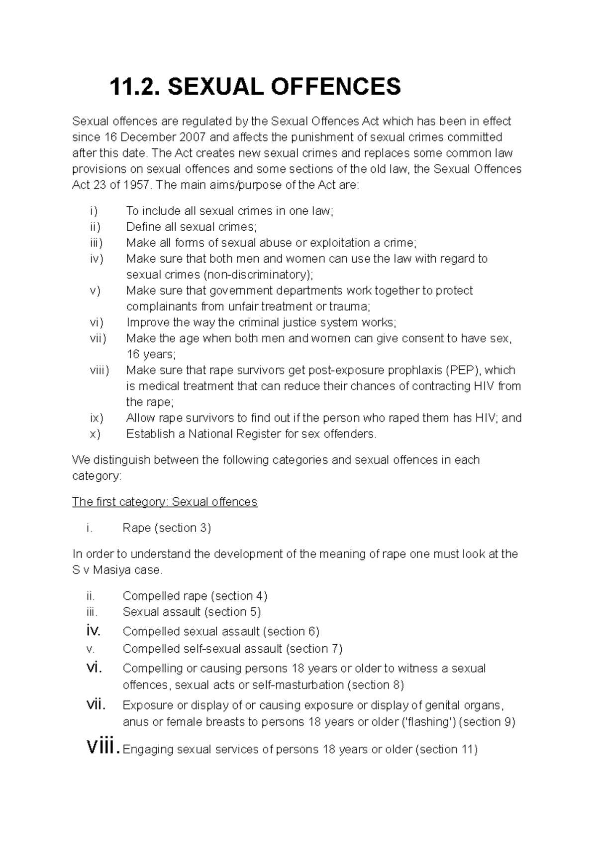 Chapter 11 - 11. SEXUAL OFFENCES Sexual offences are regulated by the ...