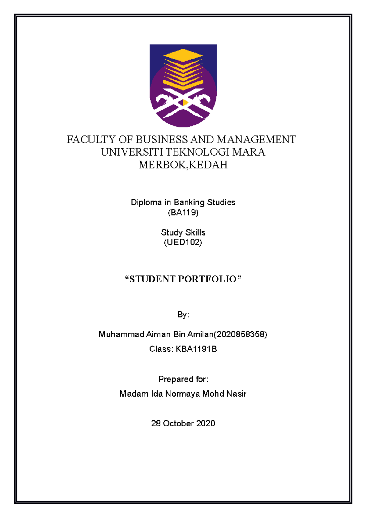 UED102 Individual Assignment - Diploma Pengajian Perbankan - UiTM - Studocu