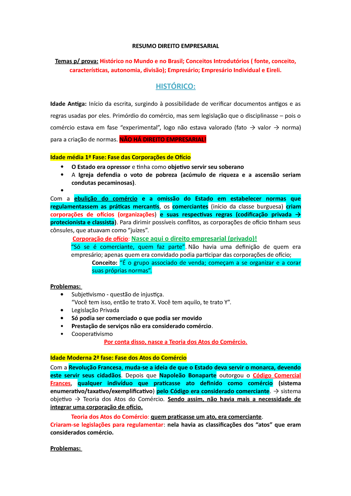 Resumo Direito Empresarial Resumo Direito Empresarial Temas P Prova Histórico No Mundo E No 1469