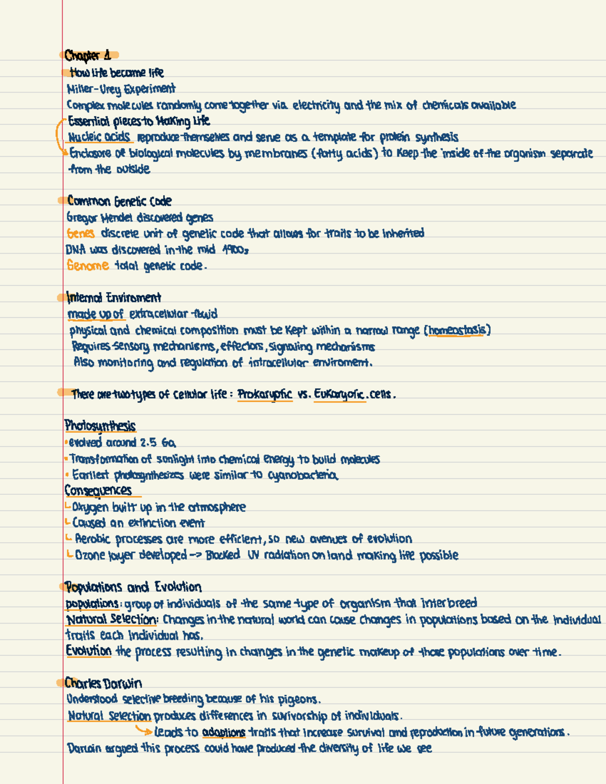 Chapter 1 - Notes - Chapter 1 How life become life Miller-Urey ...