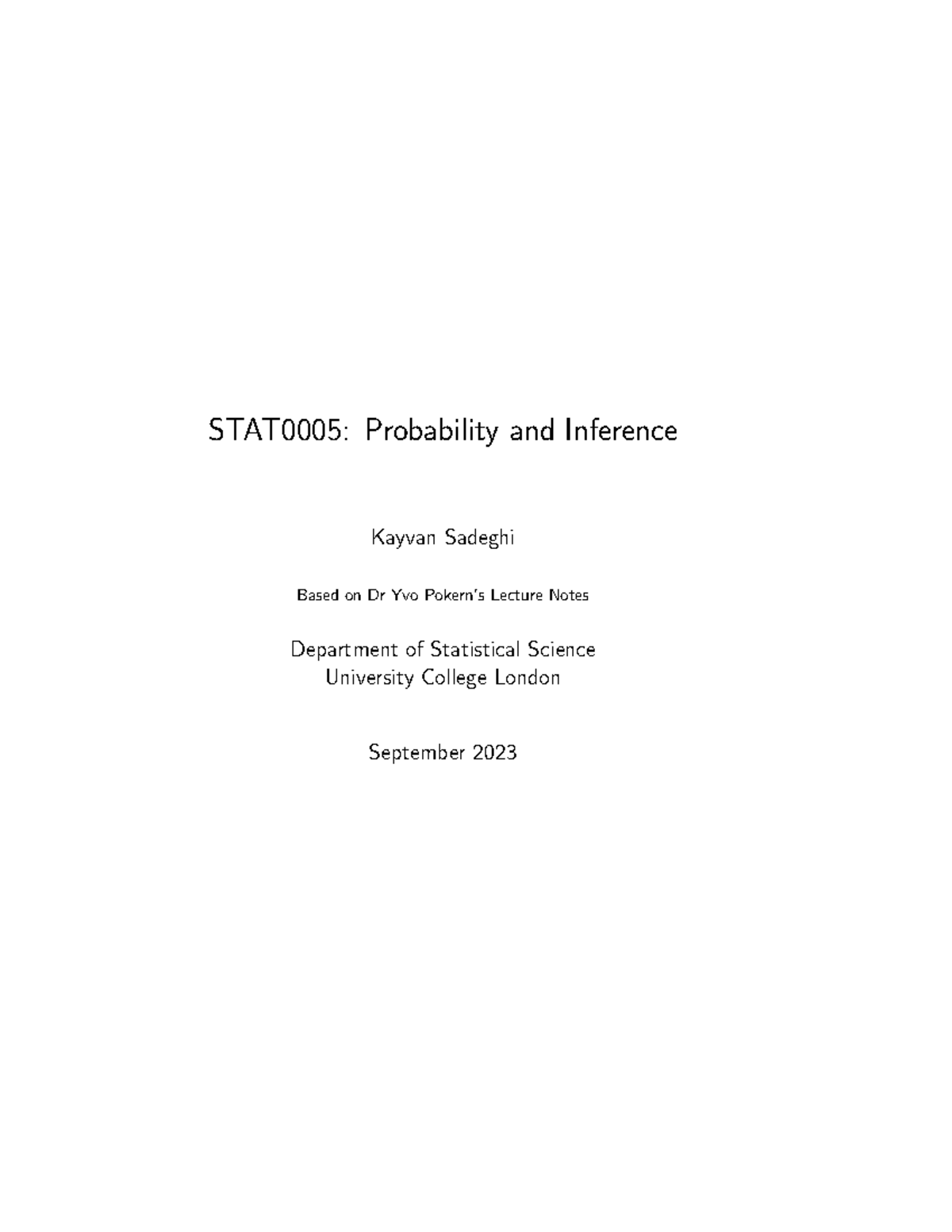 Lecture-note - Full complete lecture notes - STAT0005: Probability and ...