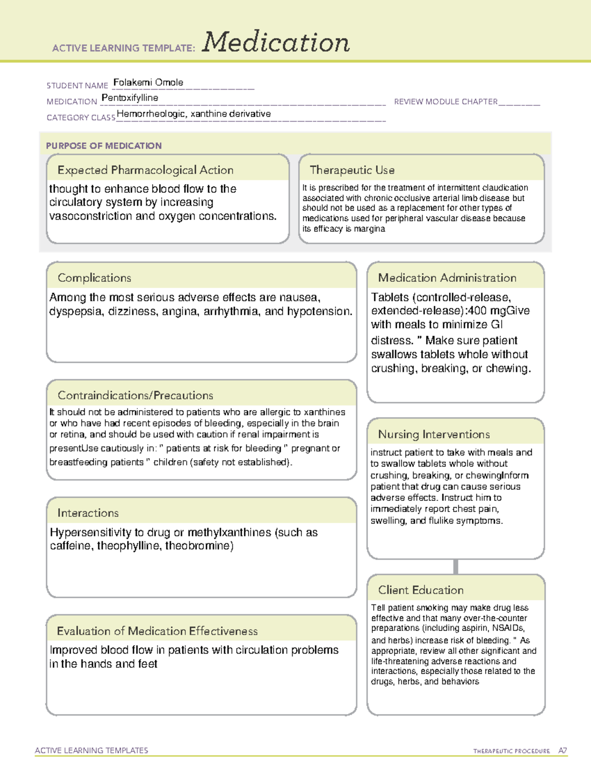 Pentoxifylline medication - ACTIVE LEARNING TEMPLATES THERAPEUTIC ...