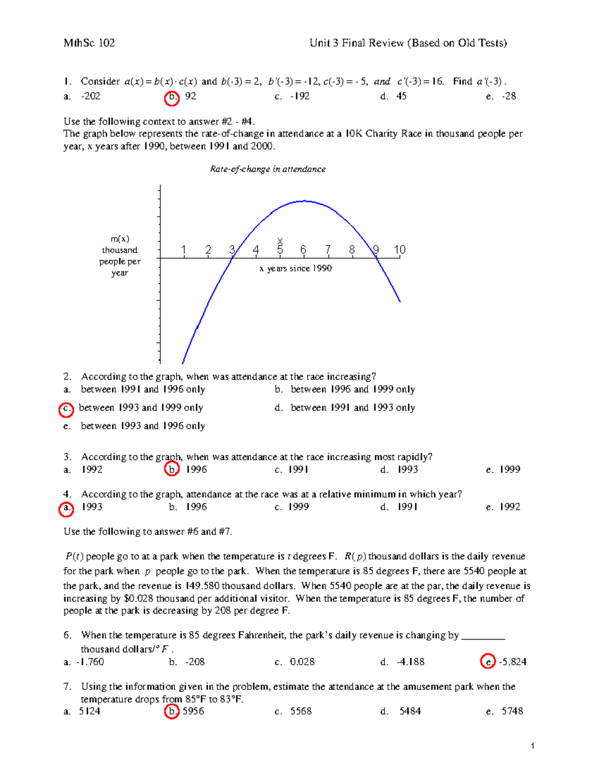 102 Final Exam Review Unit 3 Ans Key - Consider A X( ) = B X( ) ⋅ C X ...