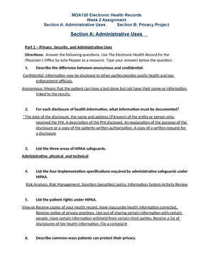 MOA120 Wk1Online Lab - Lab - MOA120 Electronic Health Records Week 1 ...