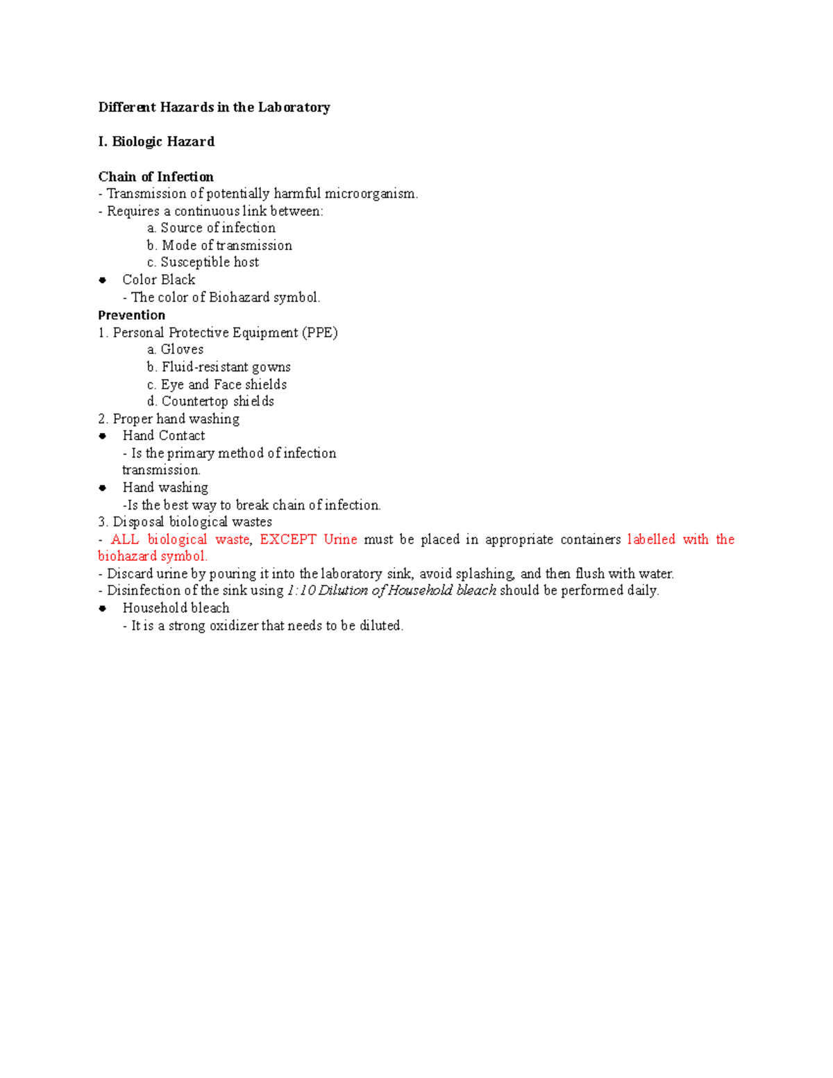 Different Hazards in the Laboratory - Biologic Hazard Chain of ...