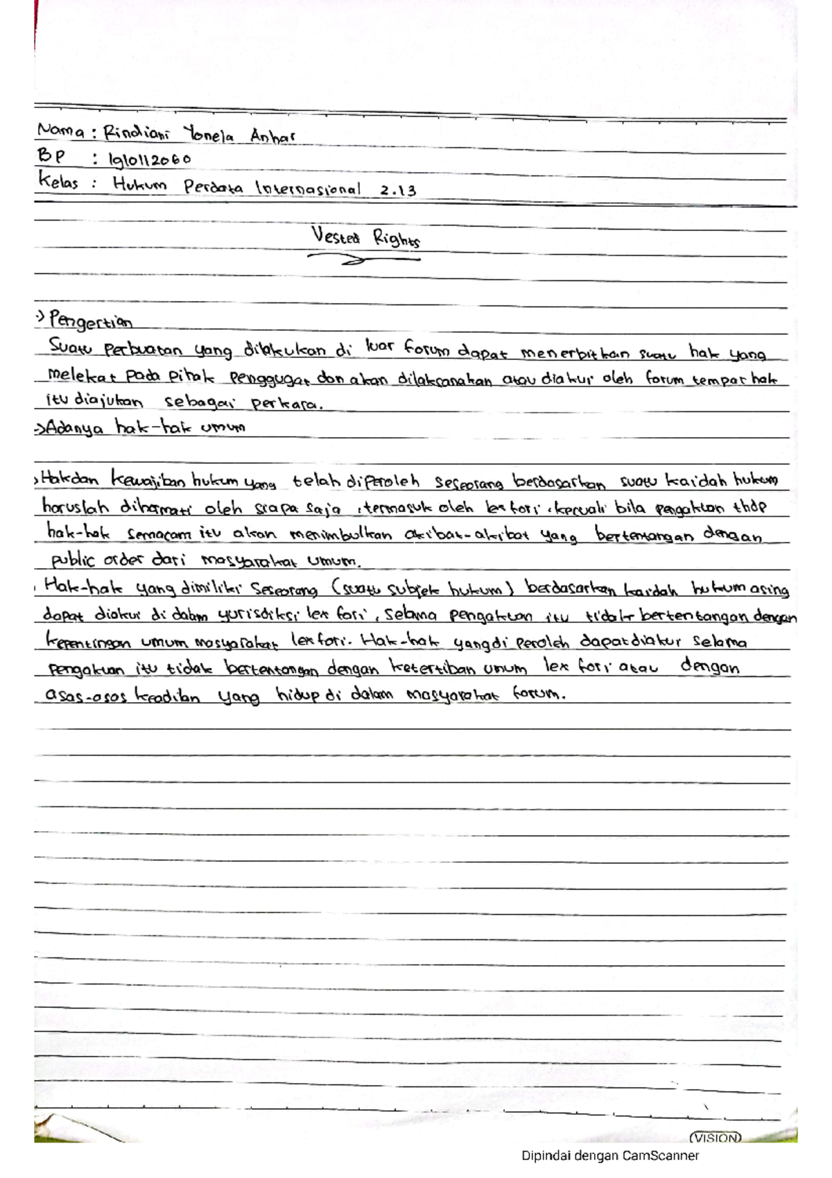 Hukum Perdata Internasional - Vested Rights - Studocu