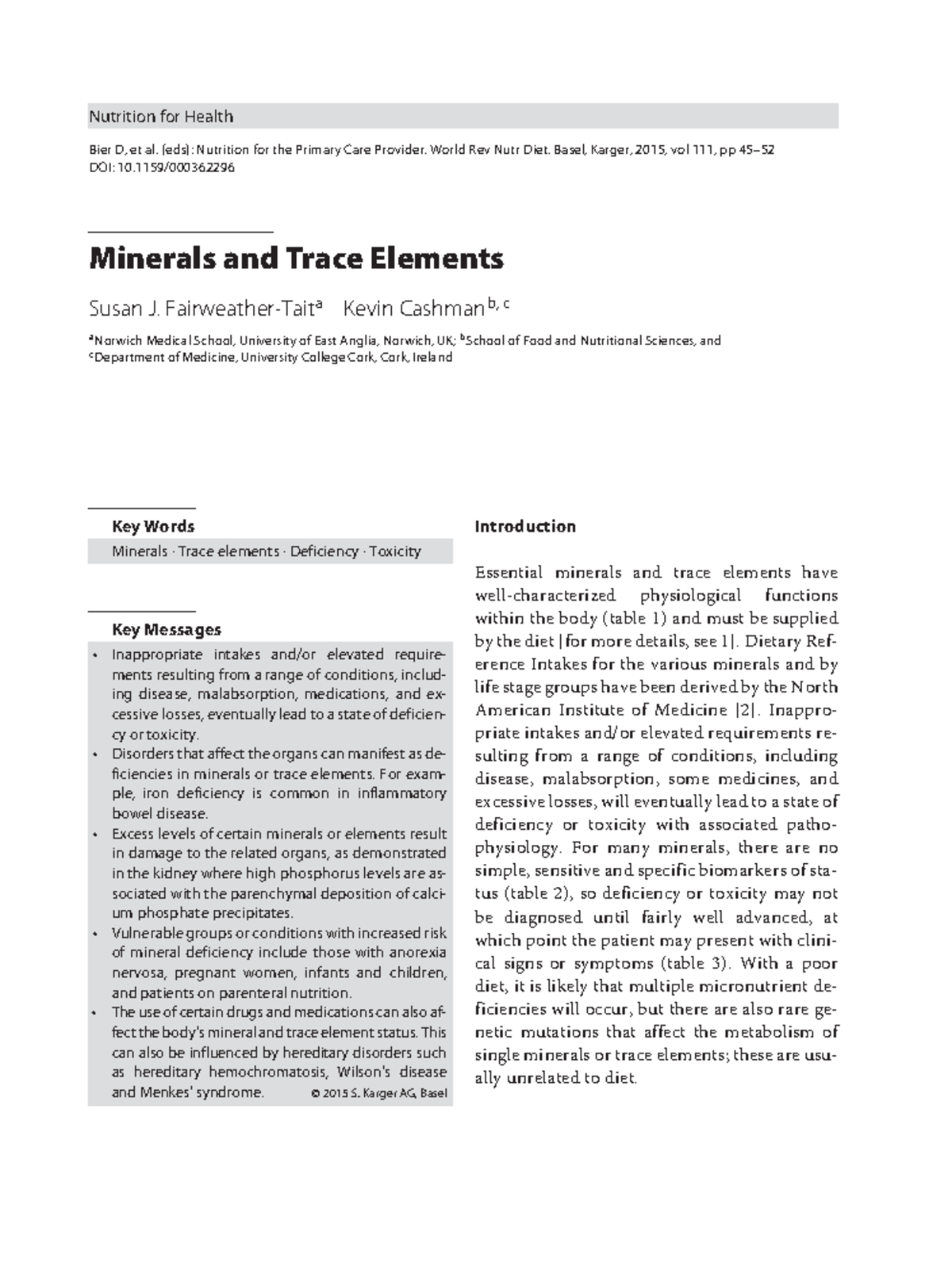 Minerals - Nutrition for Health Key Words Minerals · Trace elements ...
