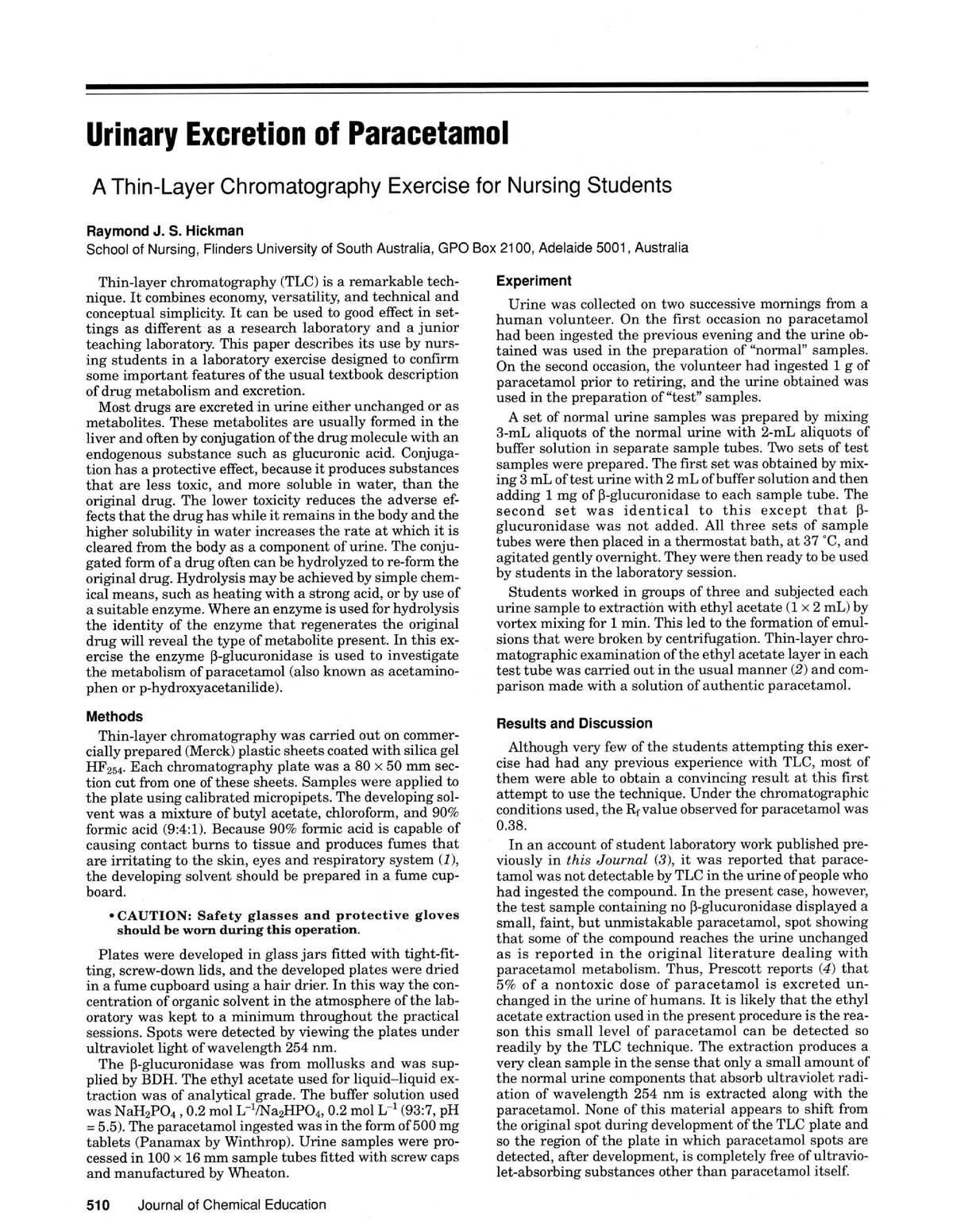 Urinary excretion of paracetamol A thinlayer chromatography exercise