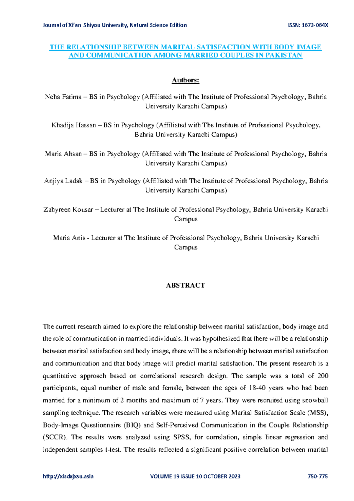 THE RELATIONSHIP BETWEEN MARITAL SATISFACTION WITH BODY IMAGE AND ...