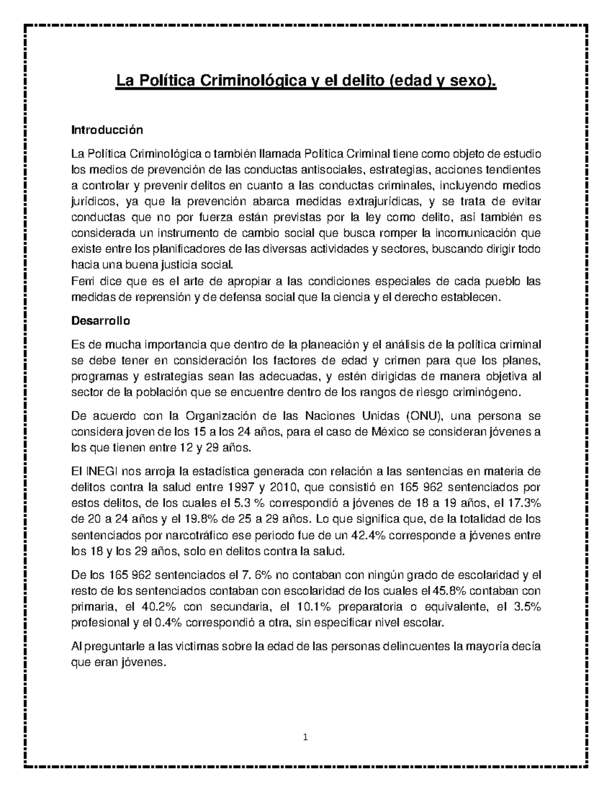 Politica Crimi - 1 La Política Criminológica y el delito (edad y sexo ...