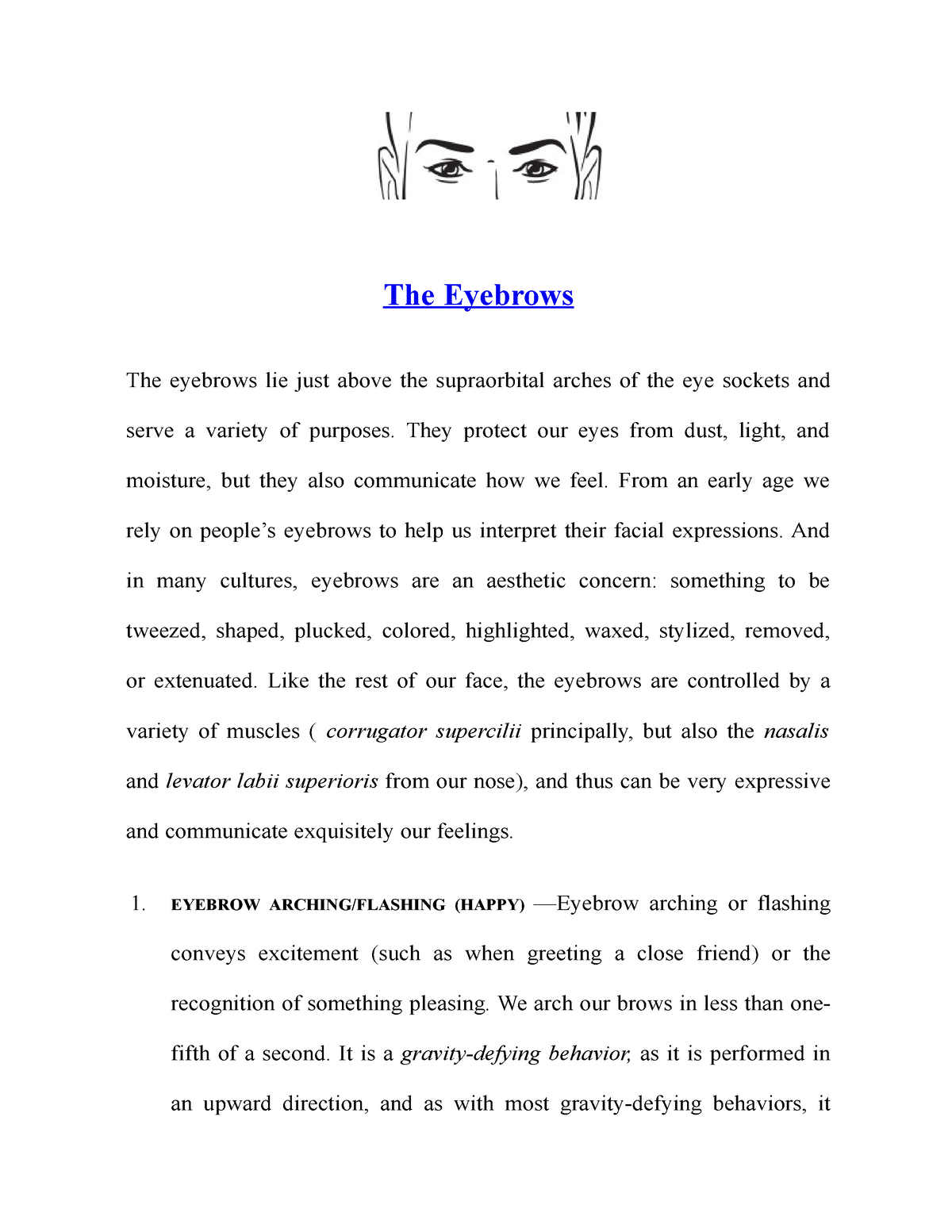 The Eyebrows The Dictionary of Body Language in Criminology The