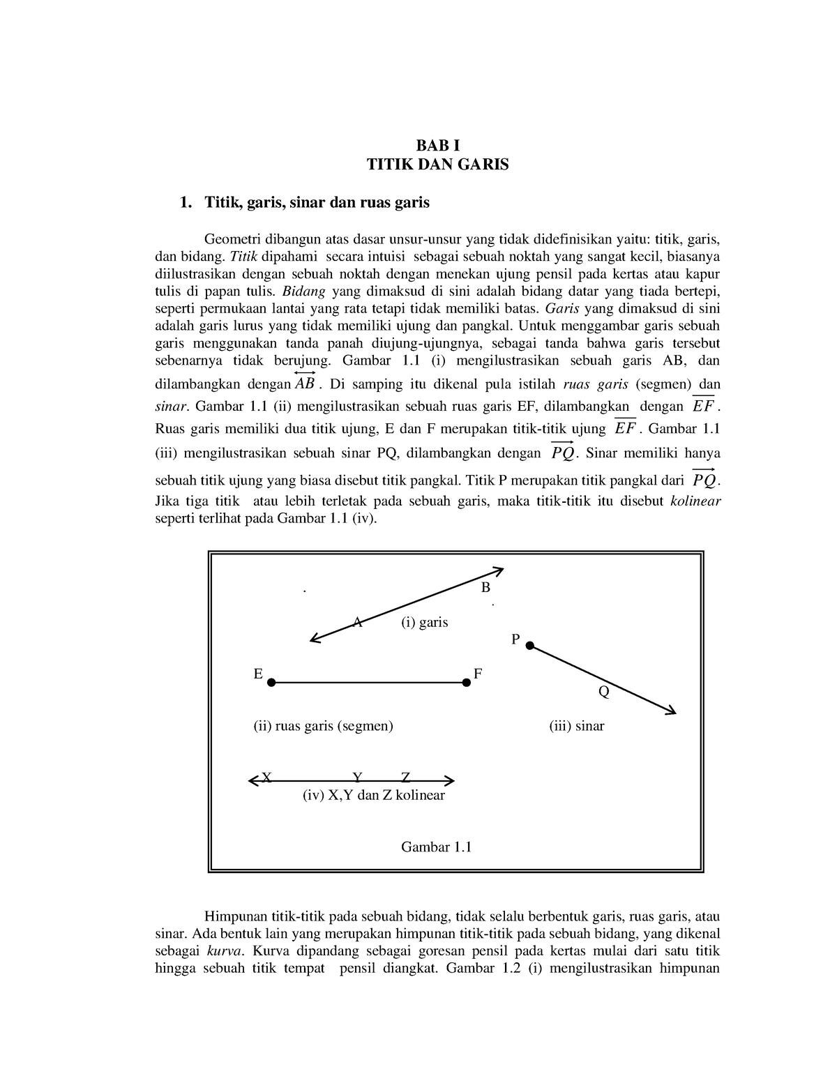 Bahan Ajar Geometri Kapsel 1 - BAB I TITIK DAN GARIS 1. Titik, Garis ...