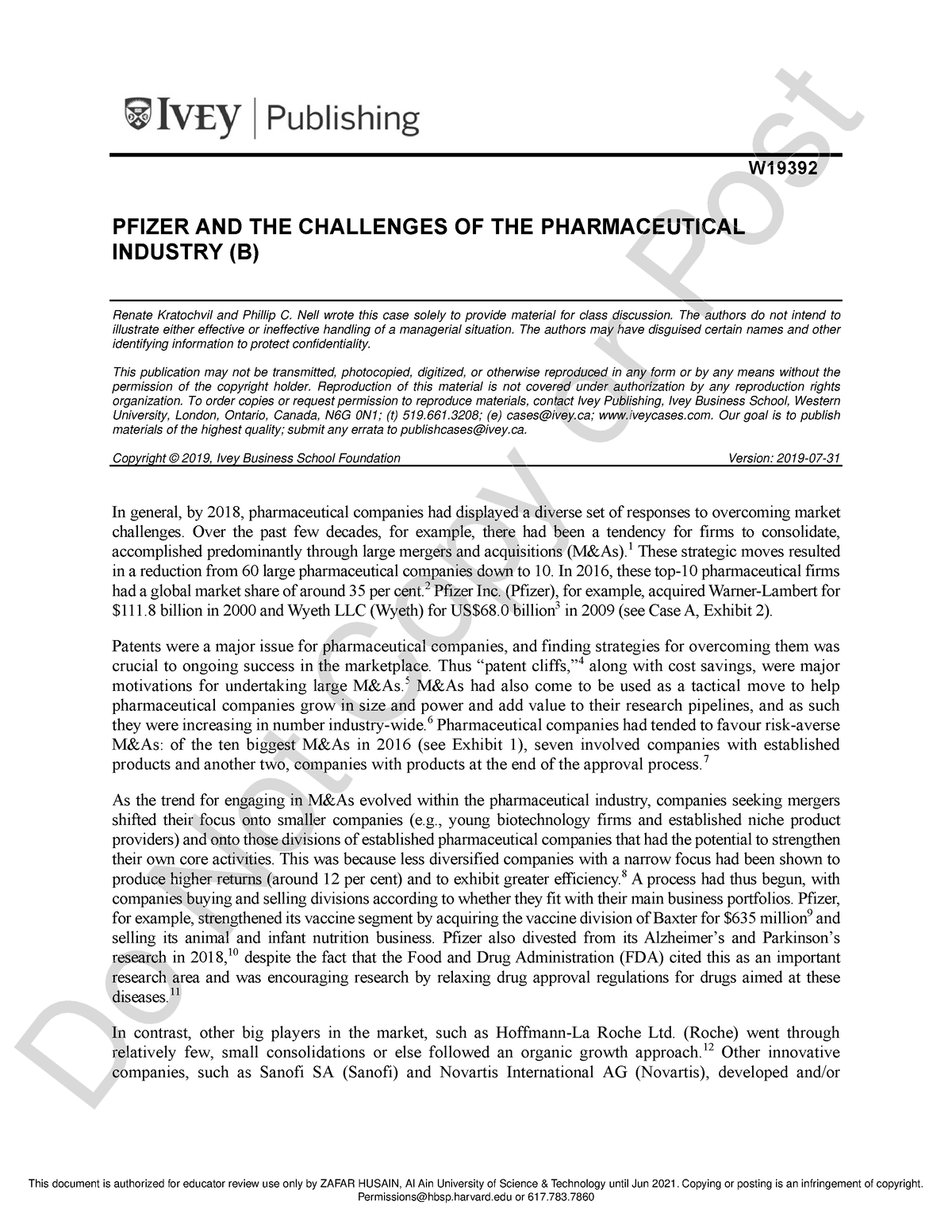 02- Pfizer And Challenges Of Pharma Industry Case - I1v2e5y5pubs W ...