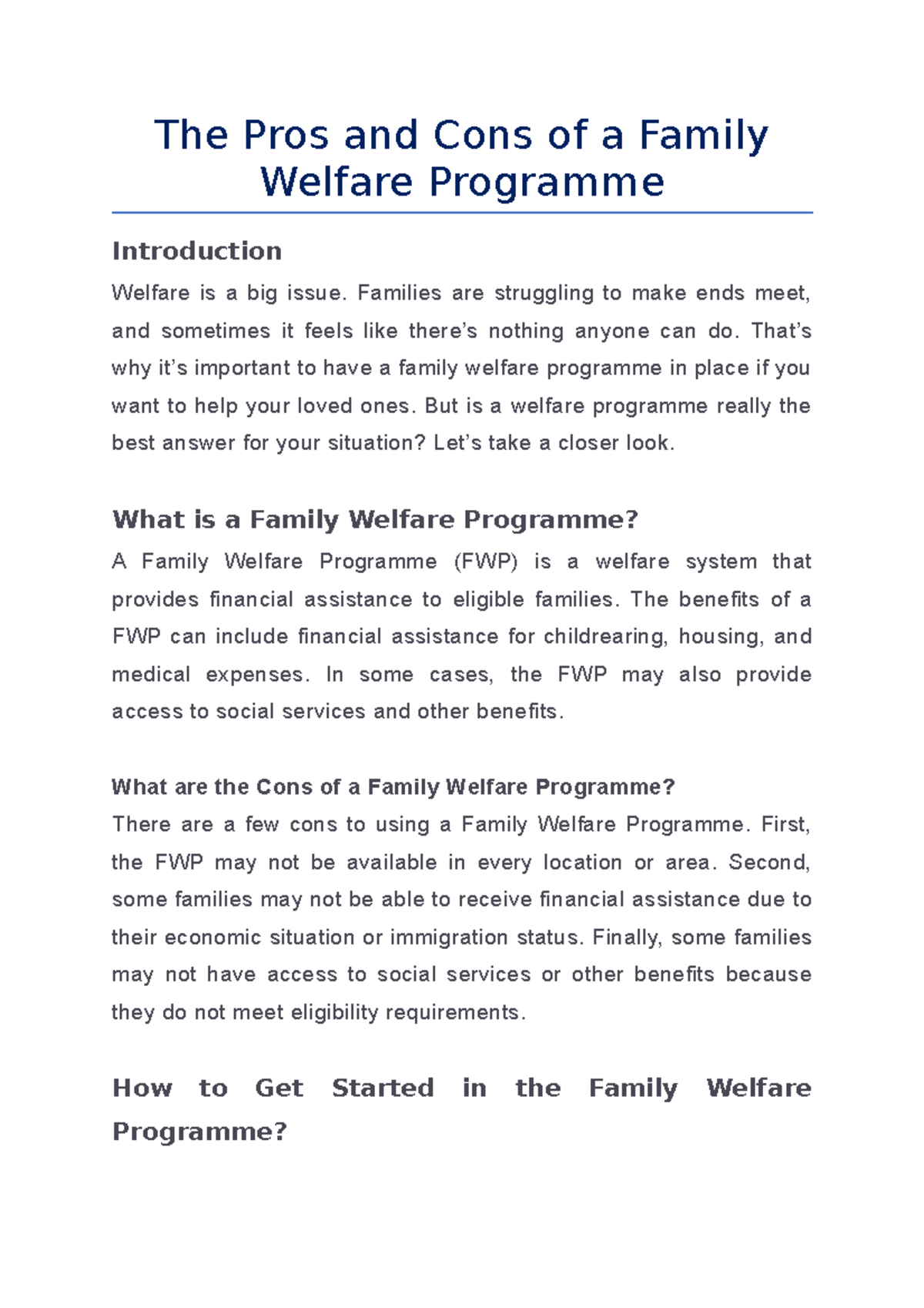 family welfare essay