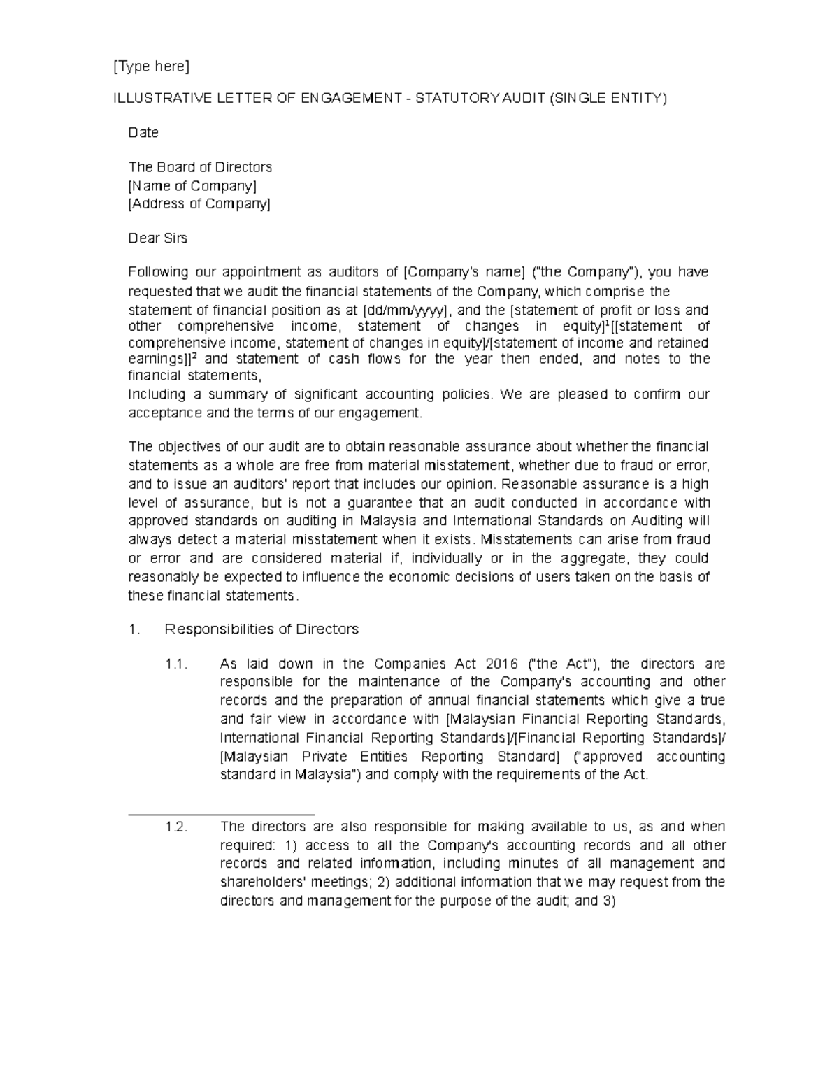 Statutory Audit Engagement Letter converted ILLUSTRATIVE LETTER OF