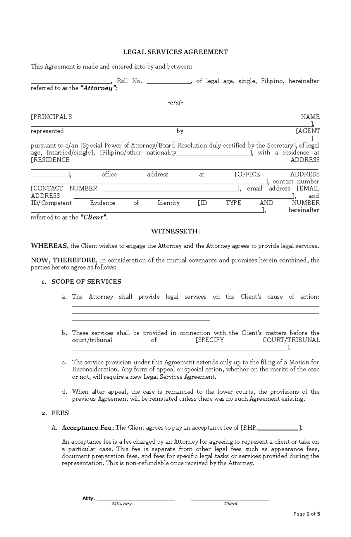 Legal Services Contract - LEGAL SERVICES AGREEMENT This Agreement is ...