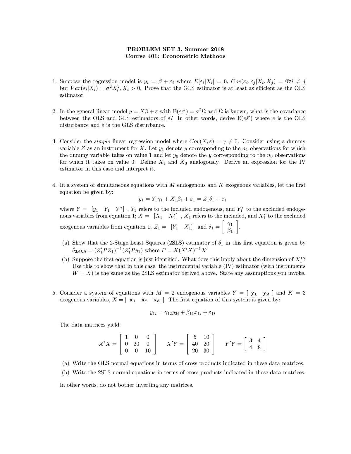 Exam Questions Introductory Econometrics Studocu