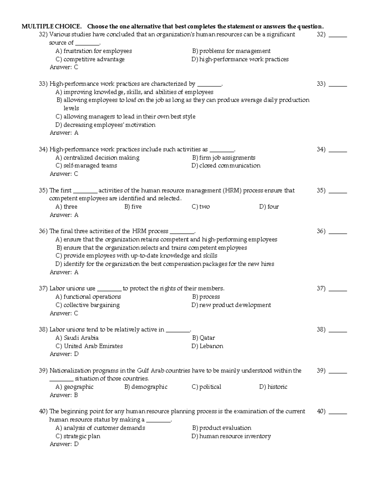 Chapter 10 Multiple Choice Questions - MULTIPLE CHOICE. Choose the one ...