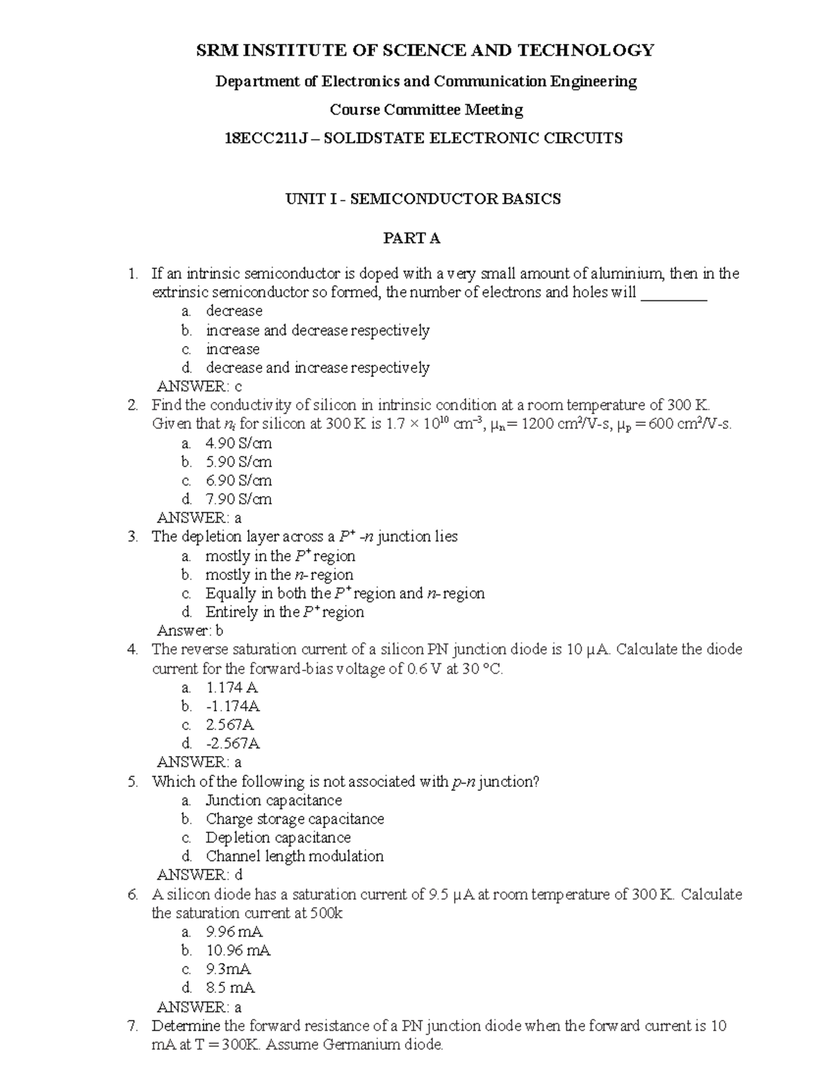 Question bank - SRM INSTITUTE OF SCIENCE AND TECHNOLOGY Department of ...