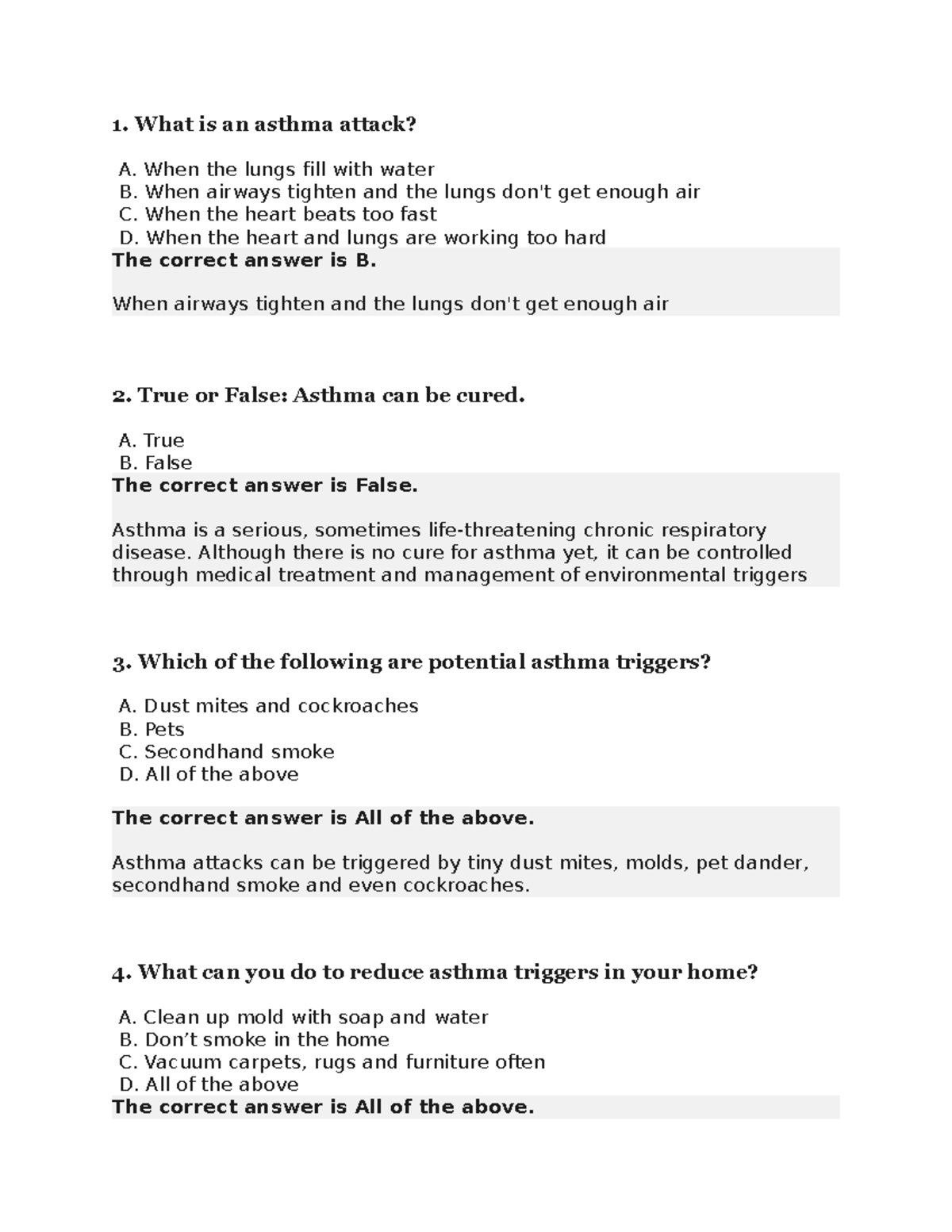 Allergies Asthma, and Anaphylaxis 1. What is an asthma attack? A