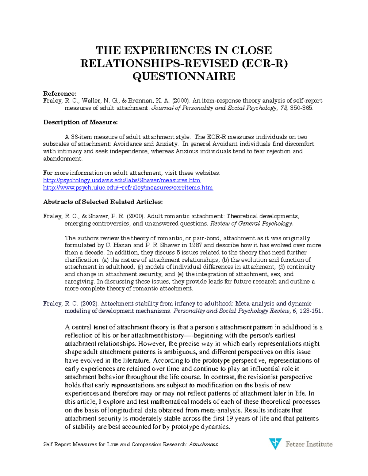 Attachment-Experiencein Close Relationships Revised - Self Report ...