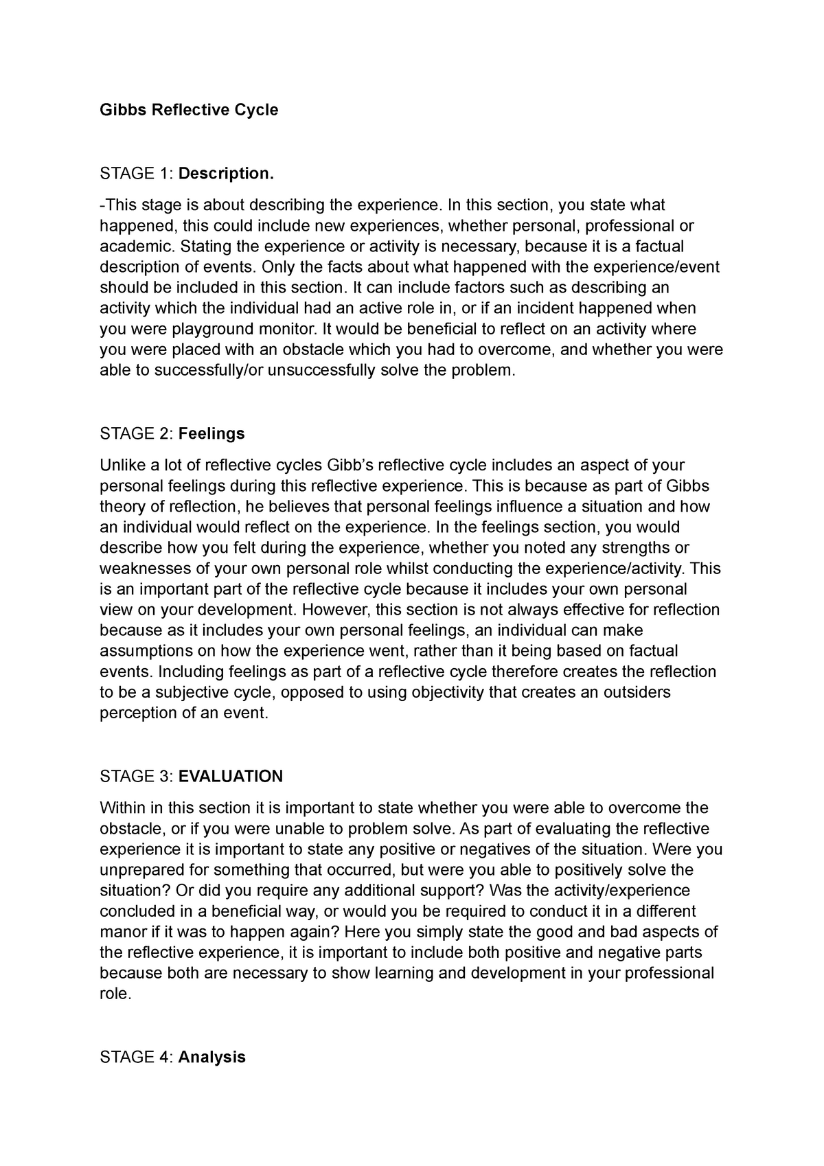reflective essay example using gibbs