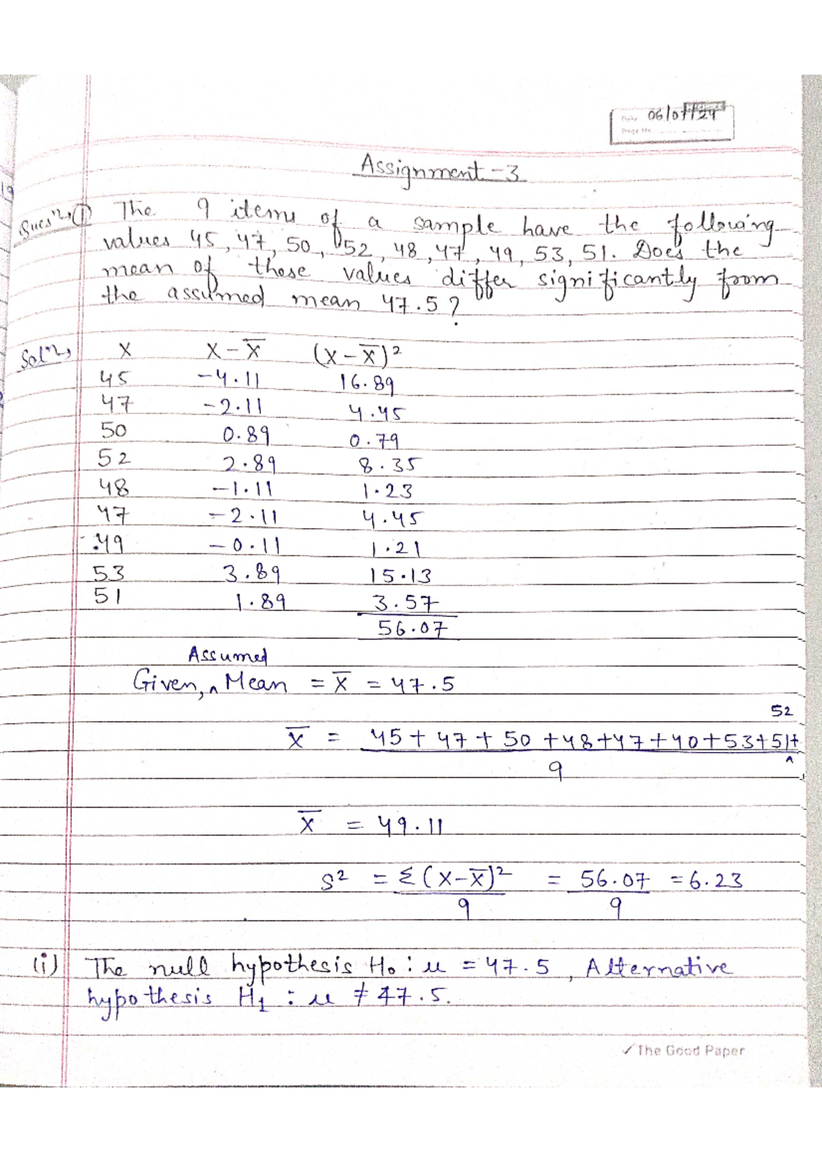Maths UNIT 3 Assignment Solutions - Date Pege Assignment values The 9 ...