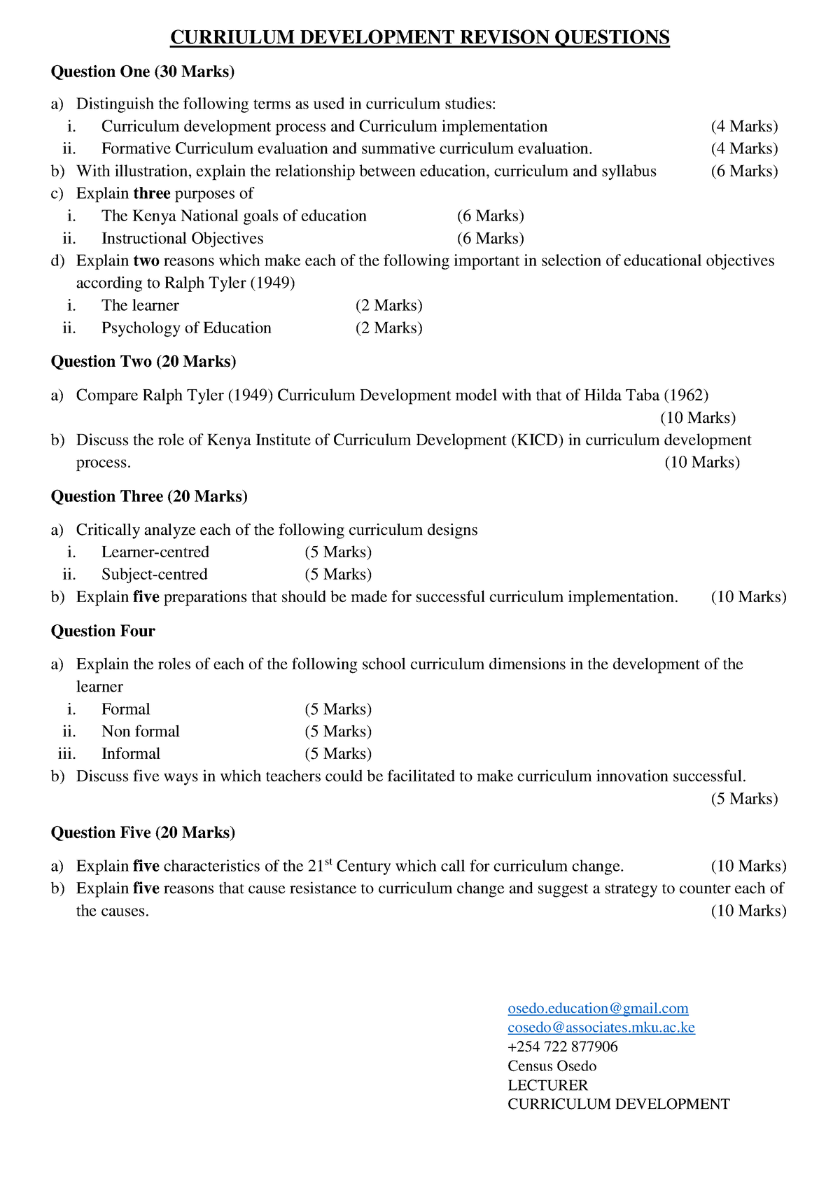 curriculum development essay questions