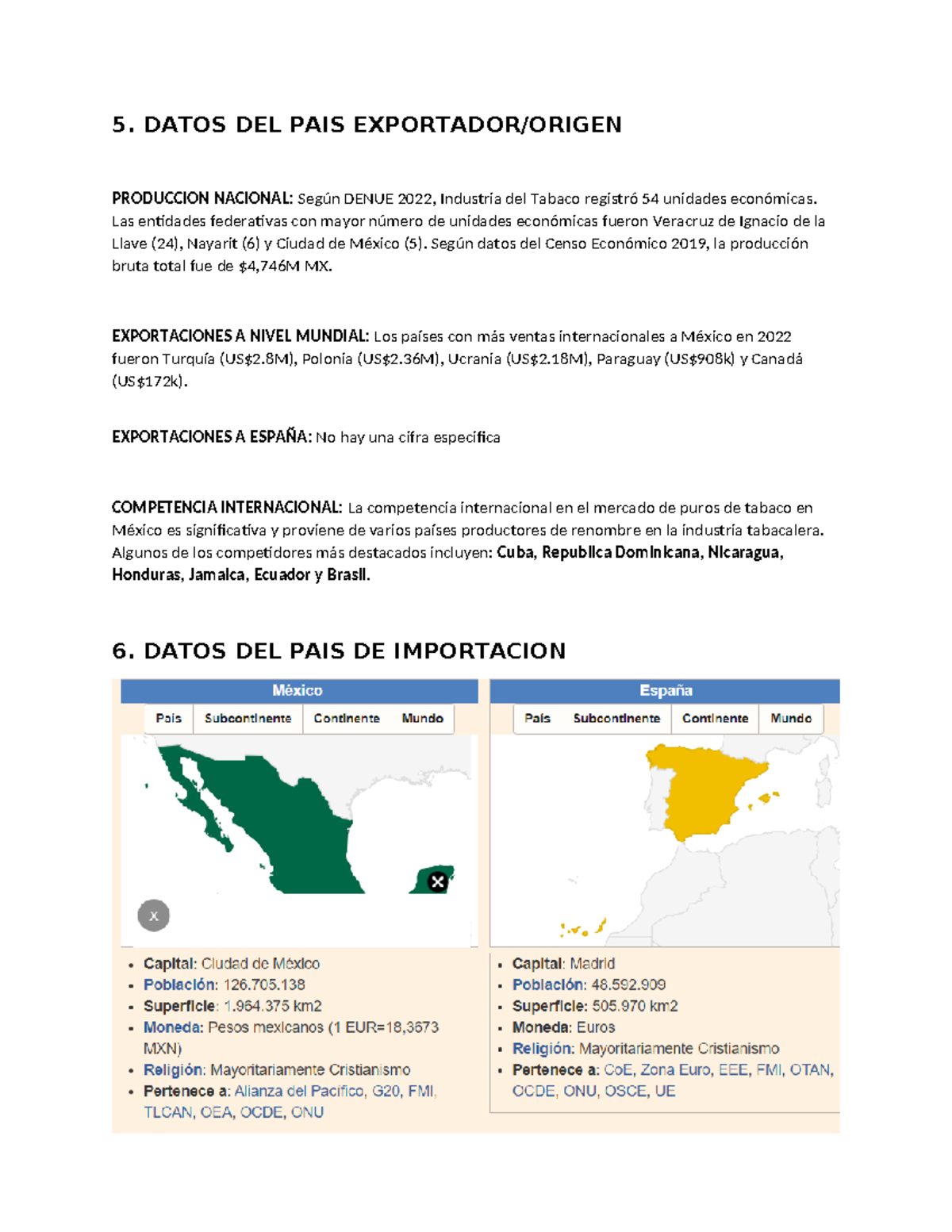 Comercio International - 5. DATOS DEL PAIS EXPORTADOR/ORIGEN PRODUCCION ...