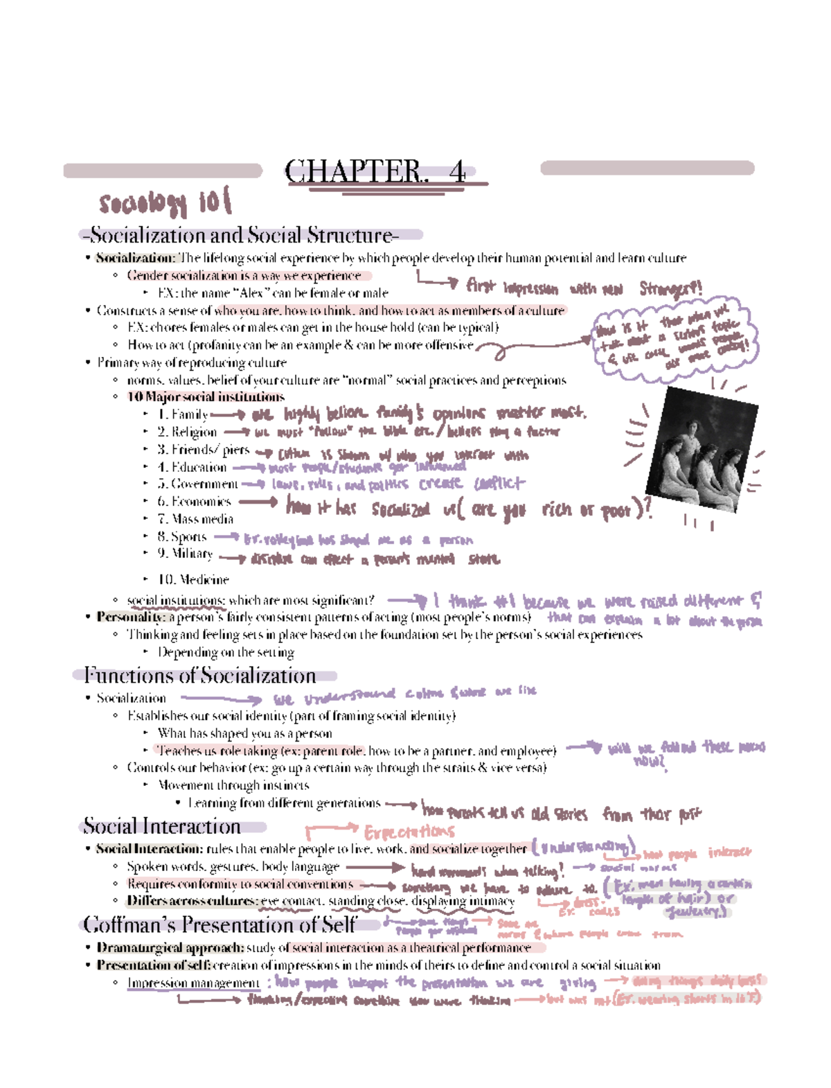 Chapter 4 Notes - CHAPTER. 4 -Socialization And Social Structure ...