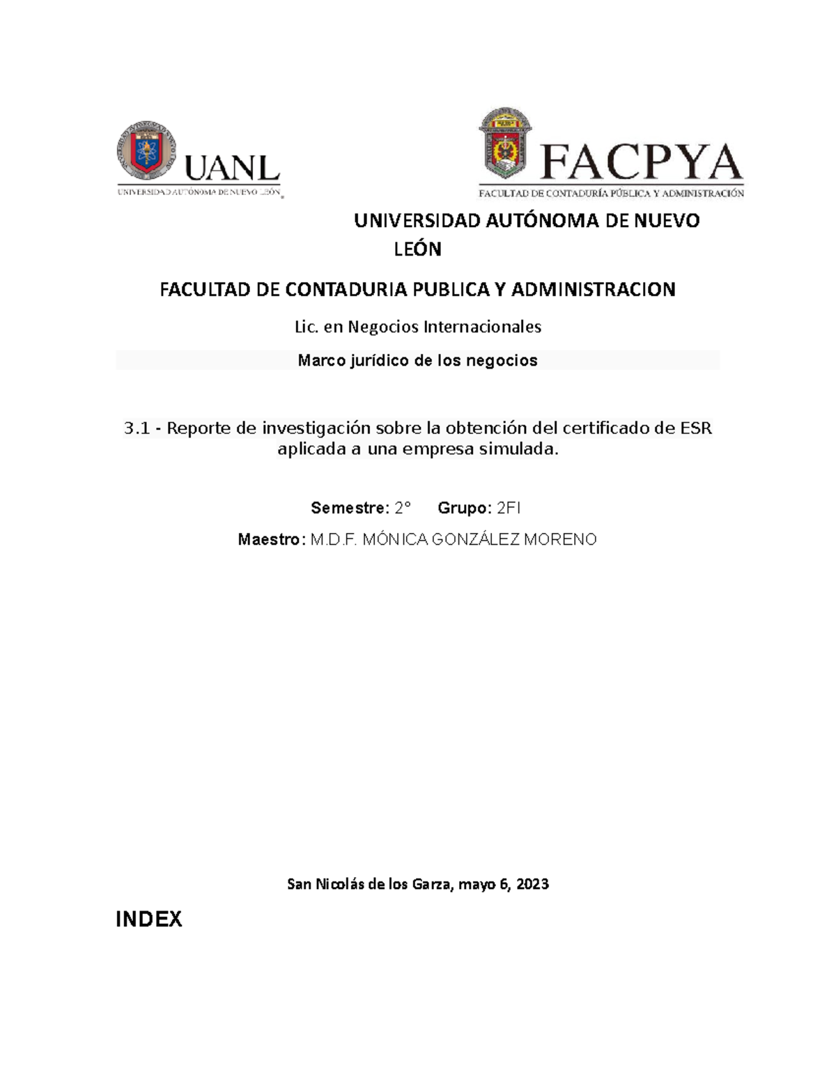 Ev 3 Marco Juridico Evidencia Universidad AutÓnoma De Nuevo LeÓn Facultad De Contaduria 8266