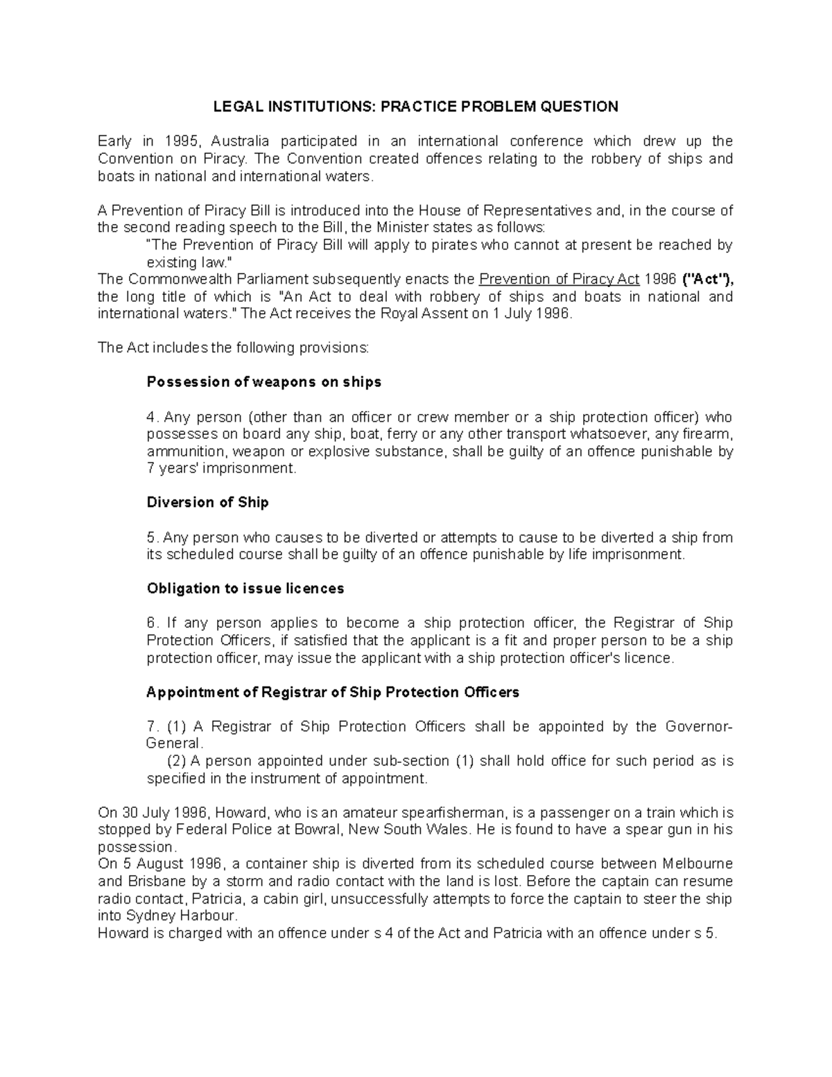 Legal Institutions - Practice Problem Question - LEGAL INSTITUTIONS ...